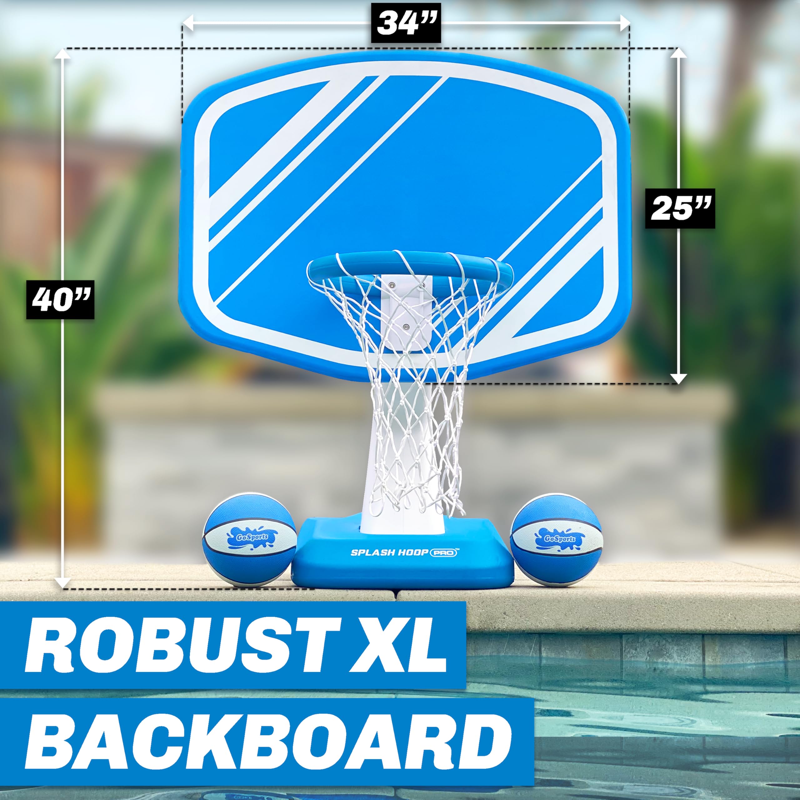 Weighted base for poolside stability with Splash Hoop PRO
