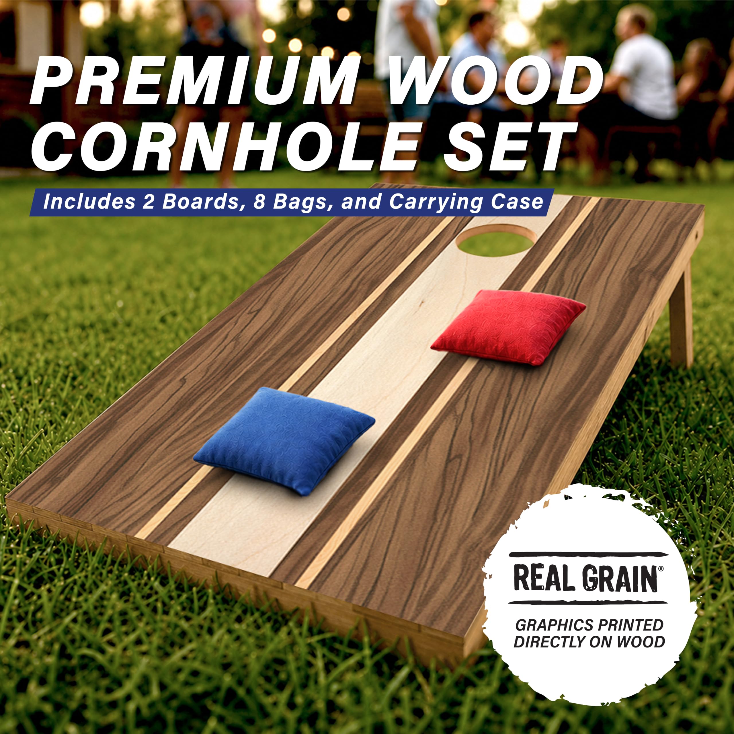 Walnut design cornhole boards with real grain printing and wood texture