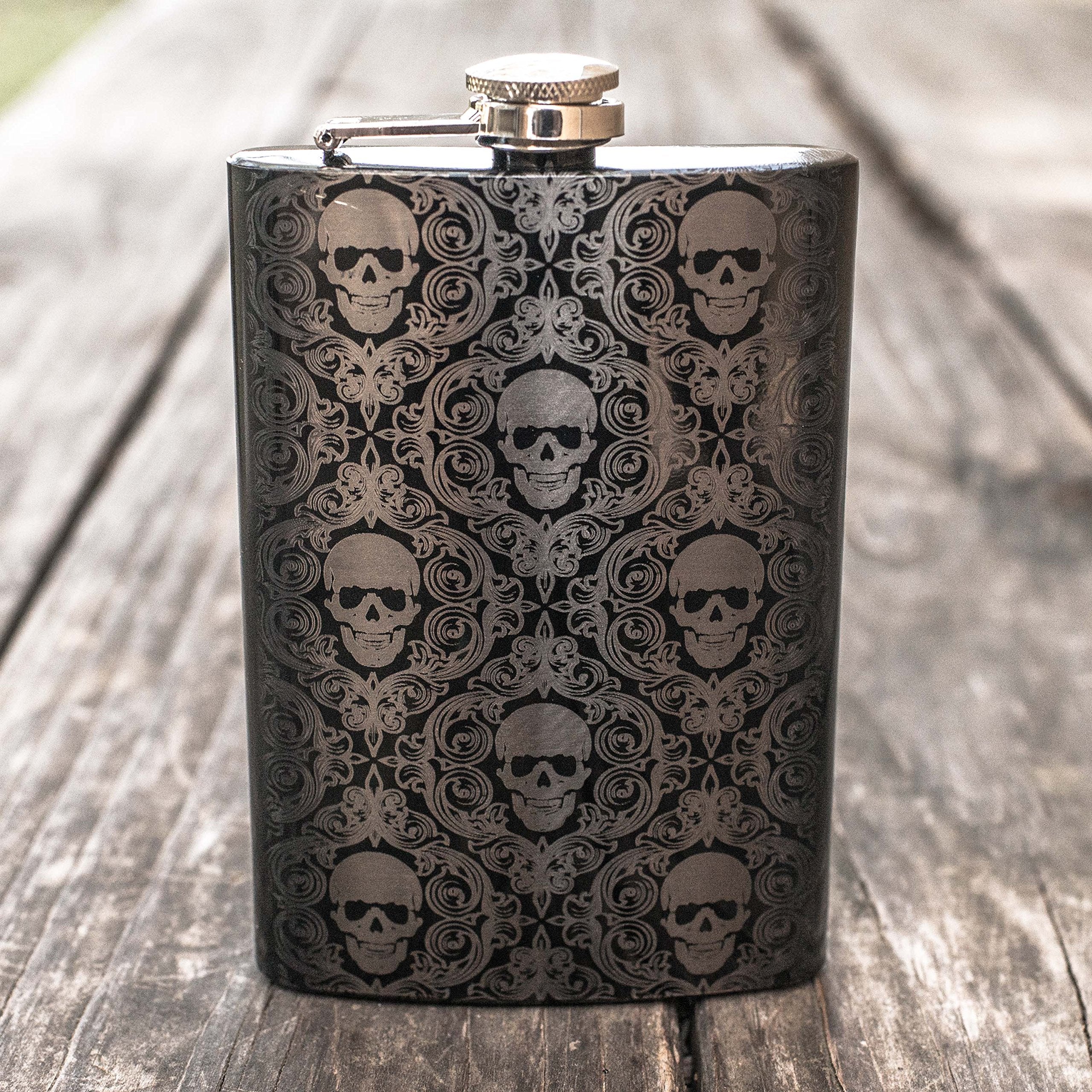 Baroque styled flask in black with durable steel construction