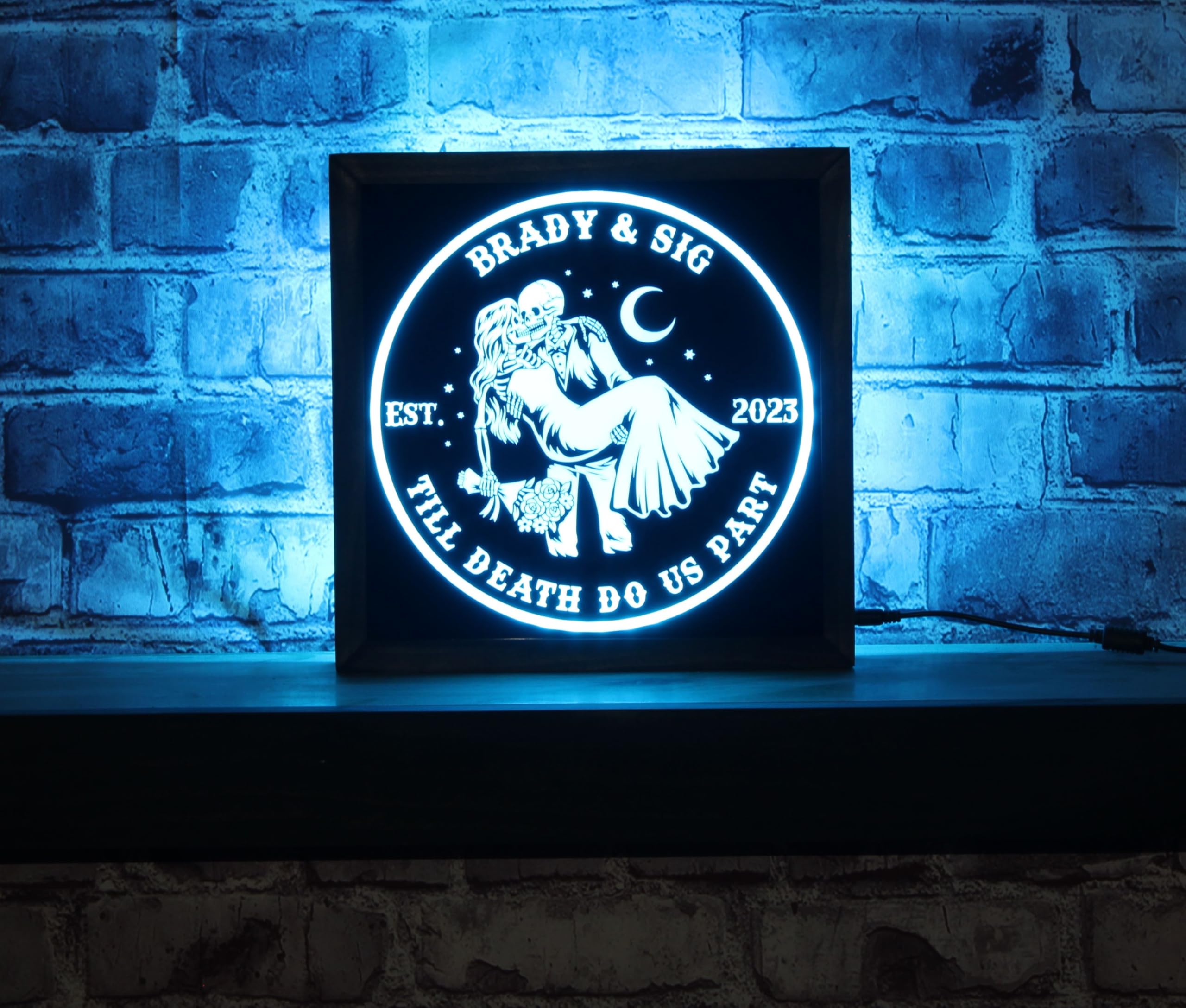 Gothic wedding decor sign featuring RGB LED glow