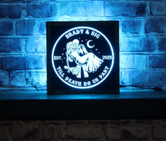 Gothic wedding decor sign featuring RGB LED glow