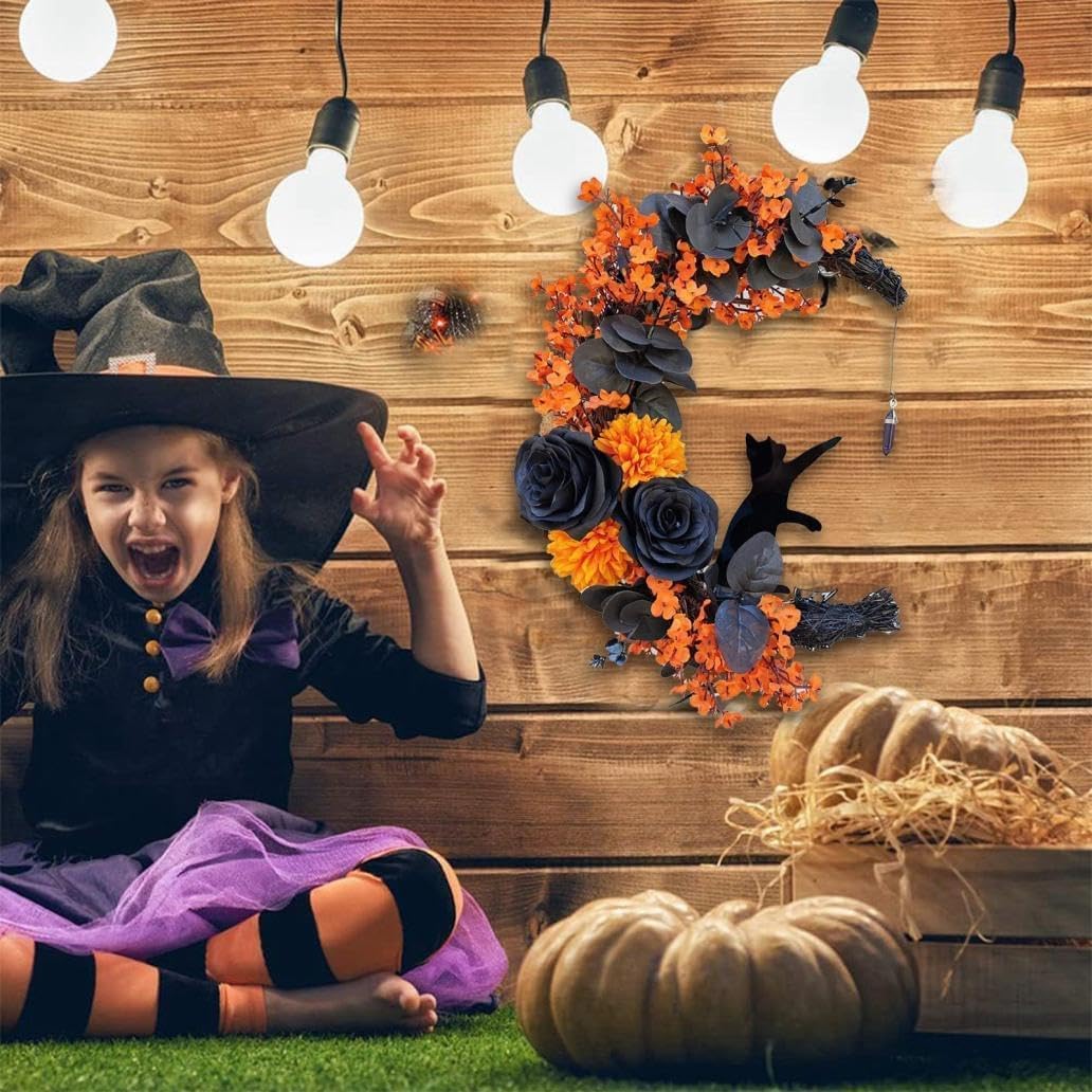 Gothic Halloween wreath with yellow accents
