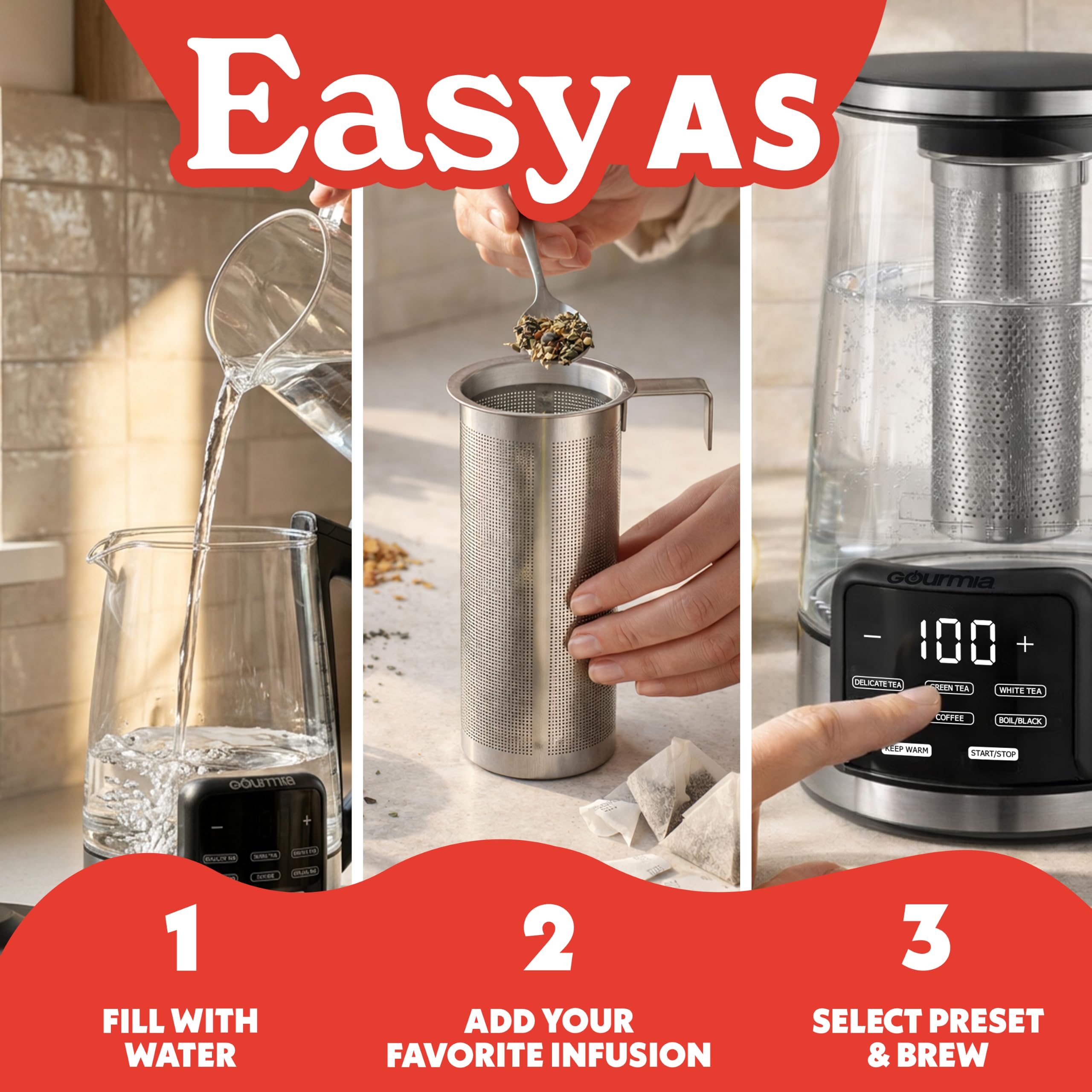 Gourmia 1.7L capacity glass kettle product image