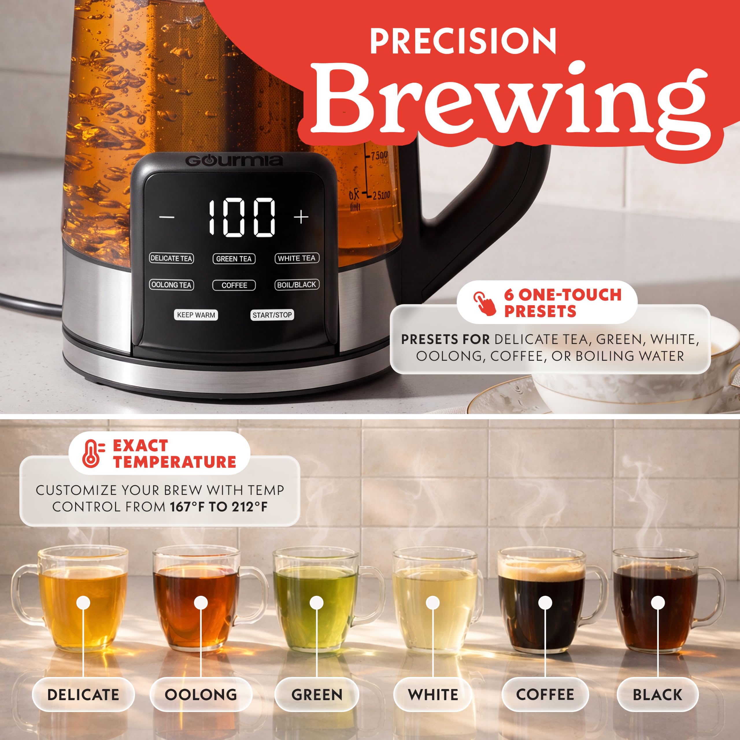 Electric glass kettle with digital display