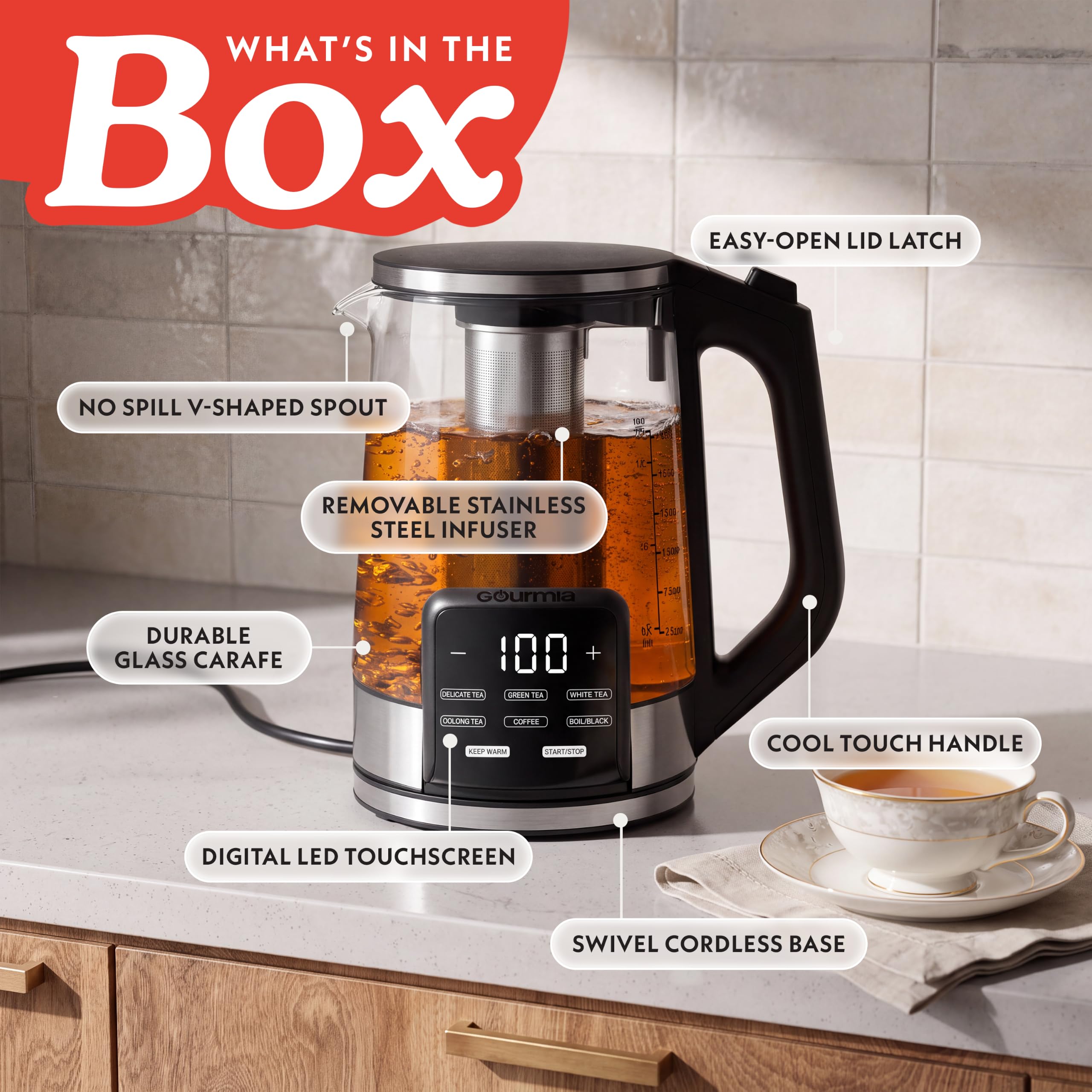 Keep Warm up to 3 hours feature in Gourmia kettle