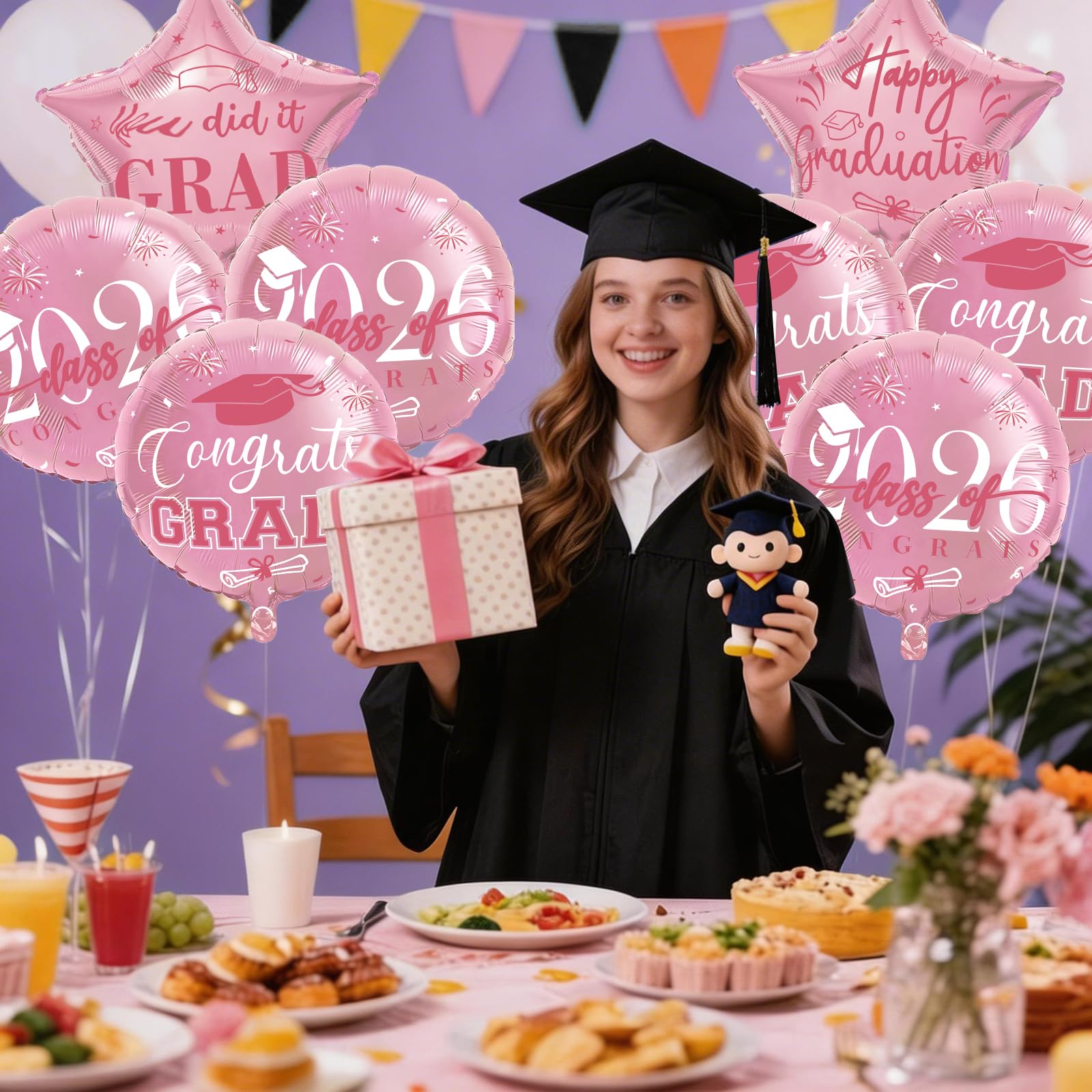 10 piece grad foil balloon set with straw