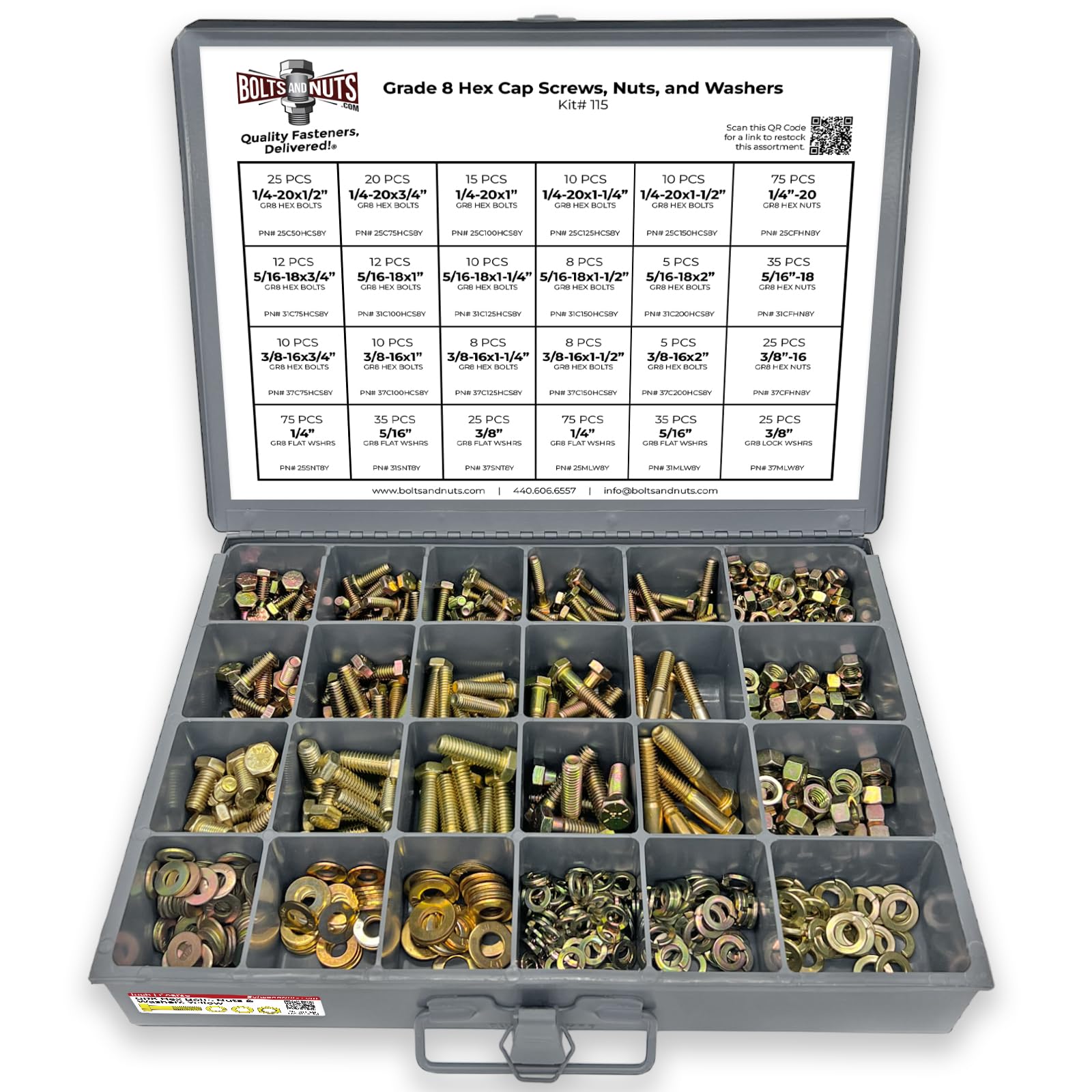 Grade 8 hex cap bolts screws nuts washers assortment kit 574 pieces image