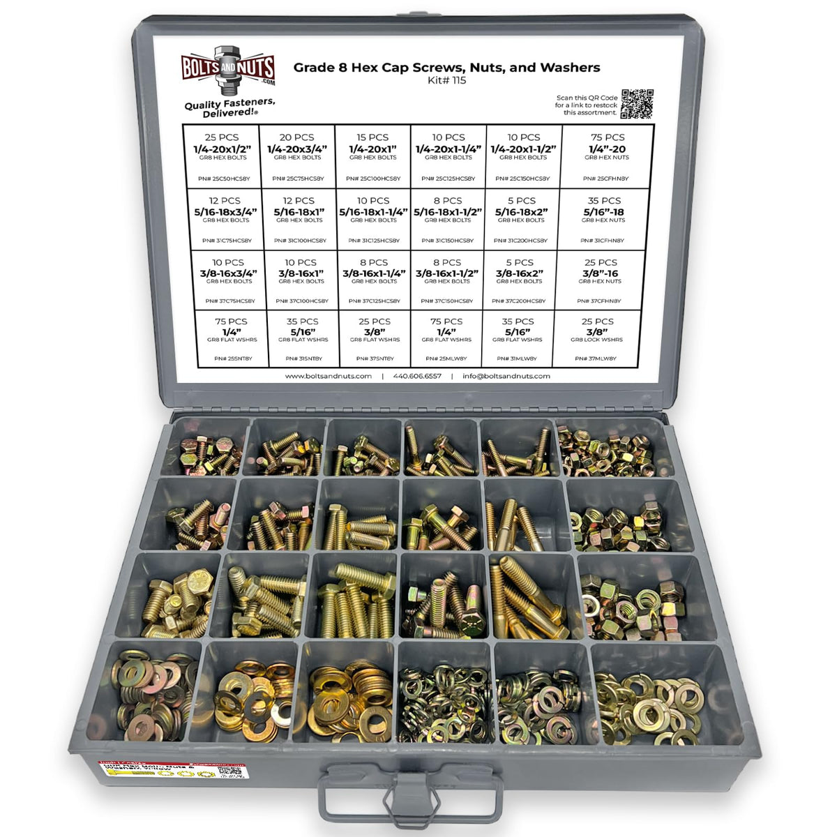 Grade 8 hex cap bolts screws nuts washers assortment kit 574 pieces image