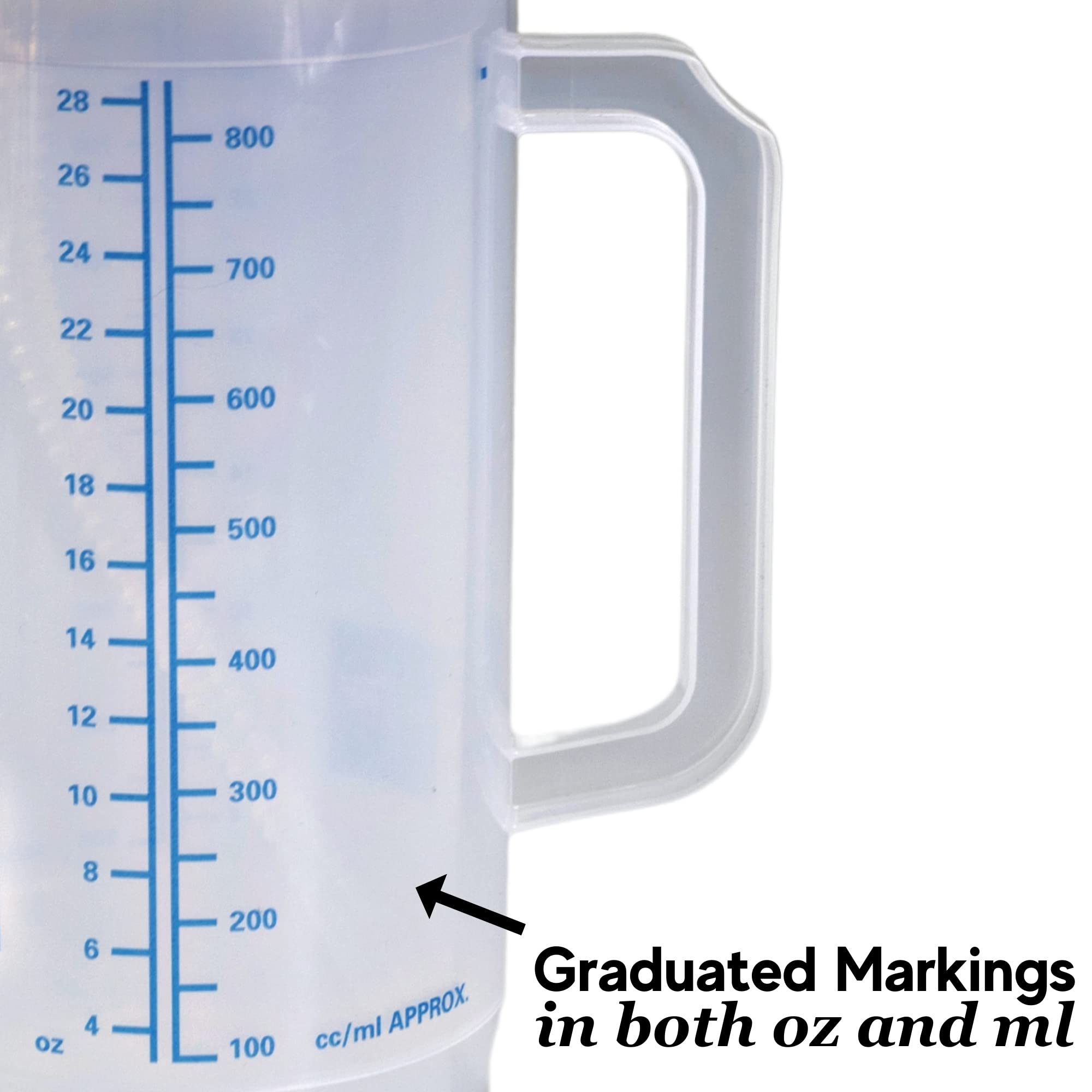 Graduated up to 28 oz carafe with built-in straw