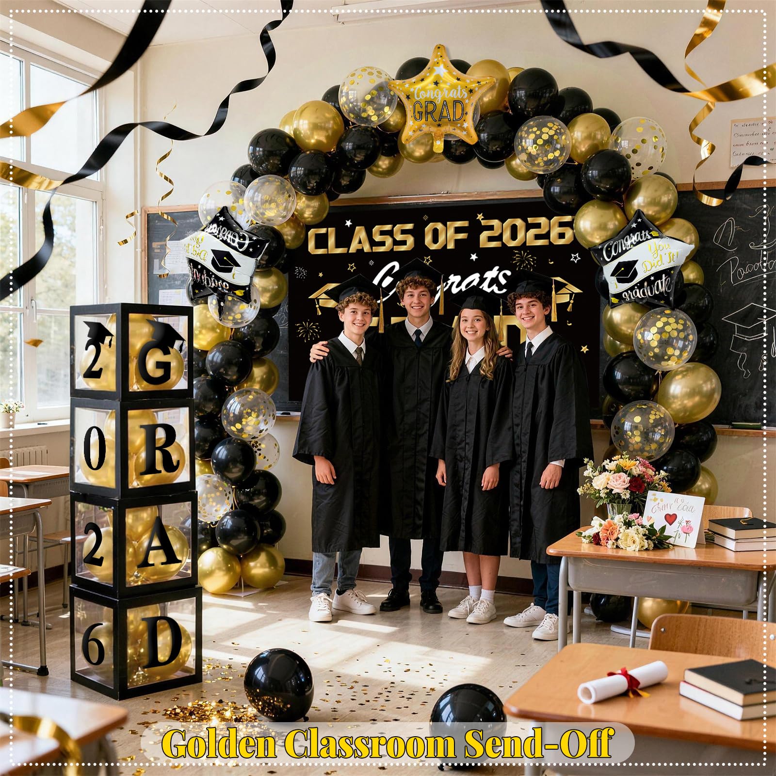 Graduation balloon arch kit with latex balloons