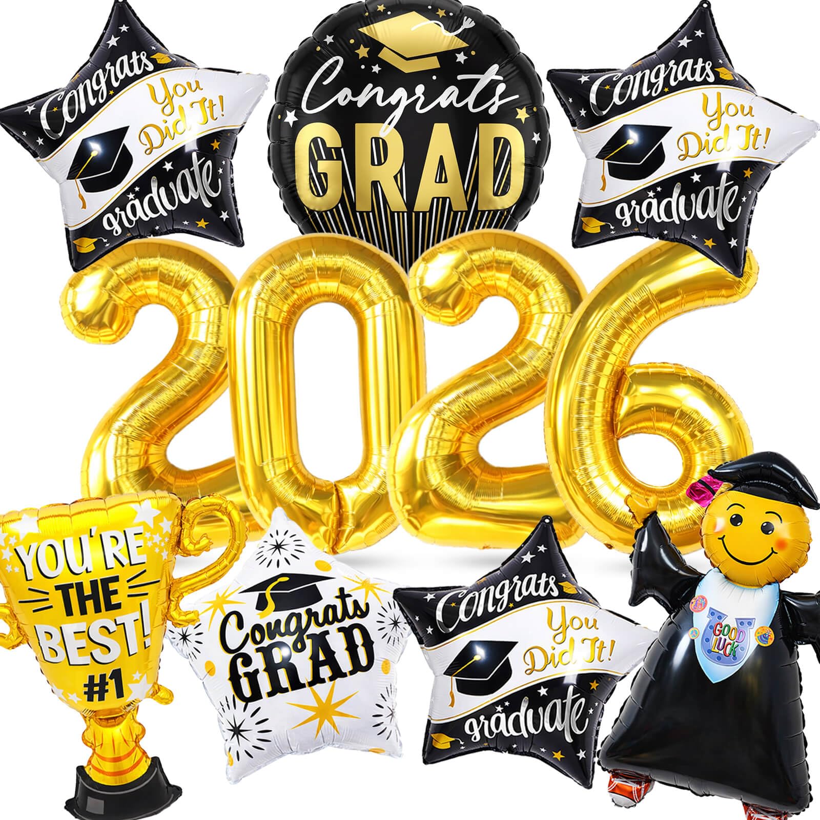 Grad Mylar Graduation Balloons kit 13pcs with ribbons and straw
