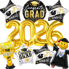 Grad Mylar Graduation Balloons kit 13pcs with ribbons and straw