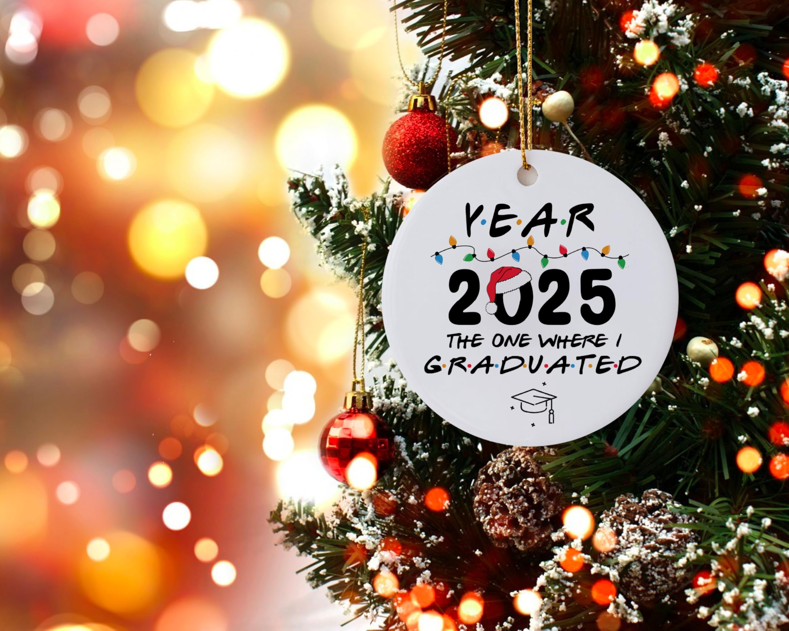 Graduation ornament two sided print ceramic