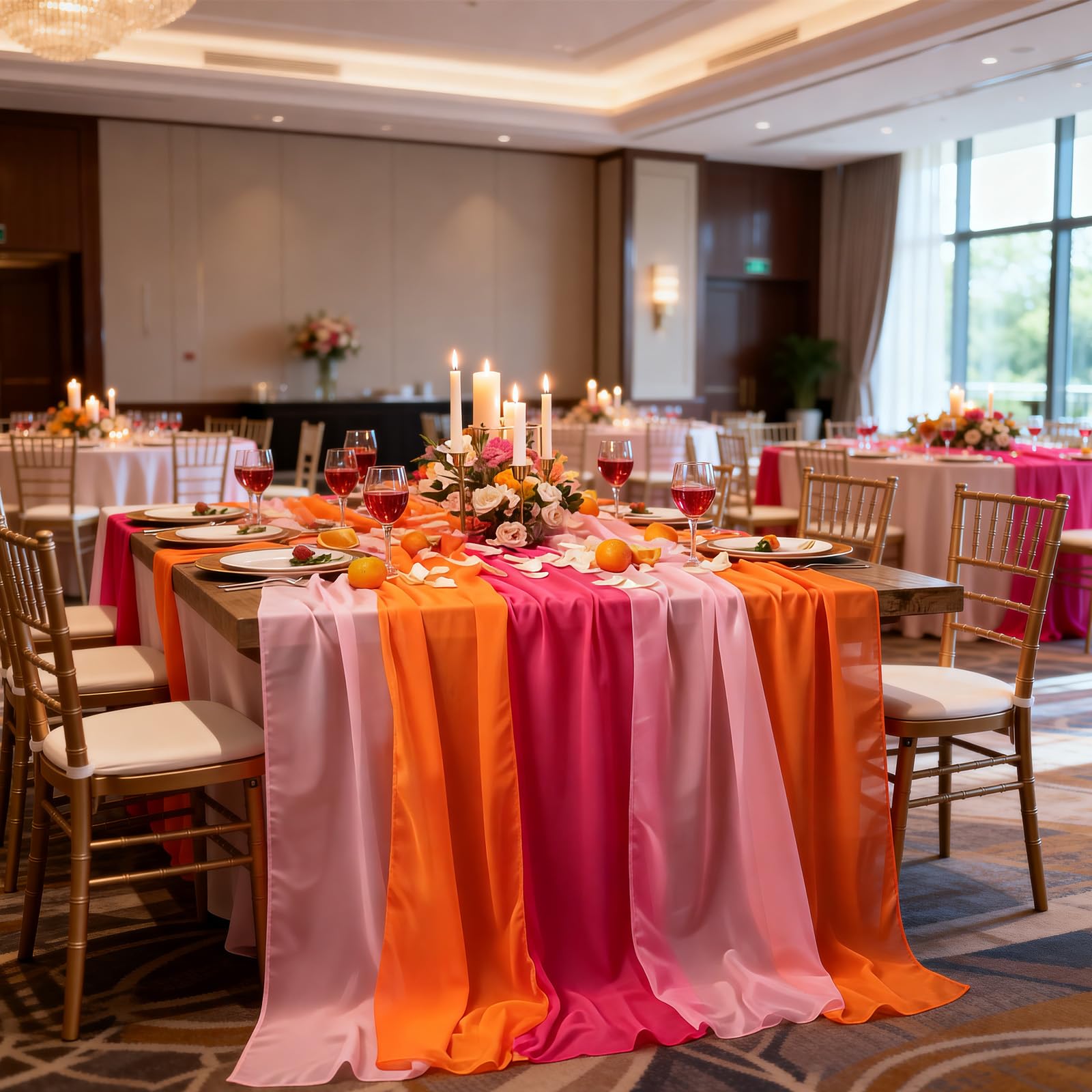 Baby shower centerpiece with pink orange runners