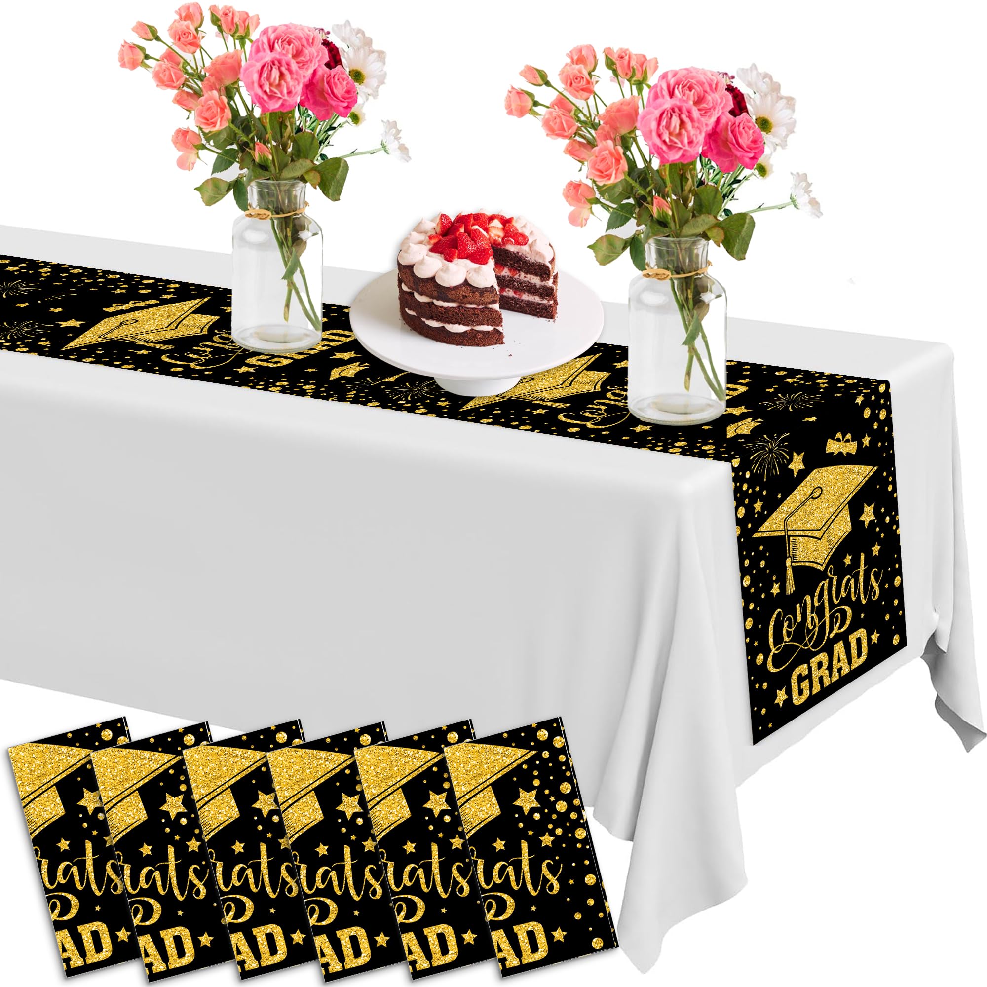 Graduations theme design with playing cards on table runner