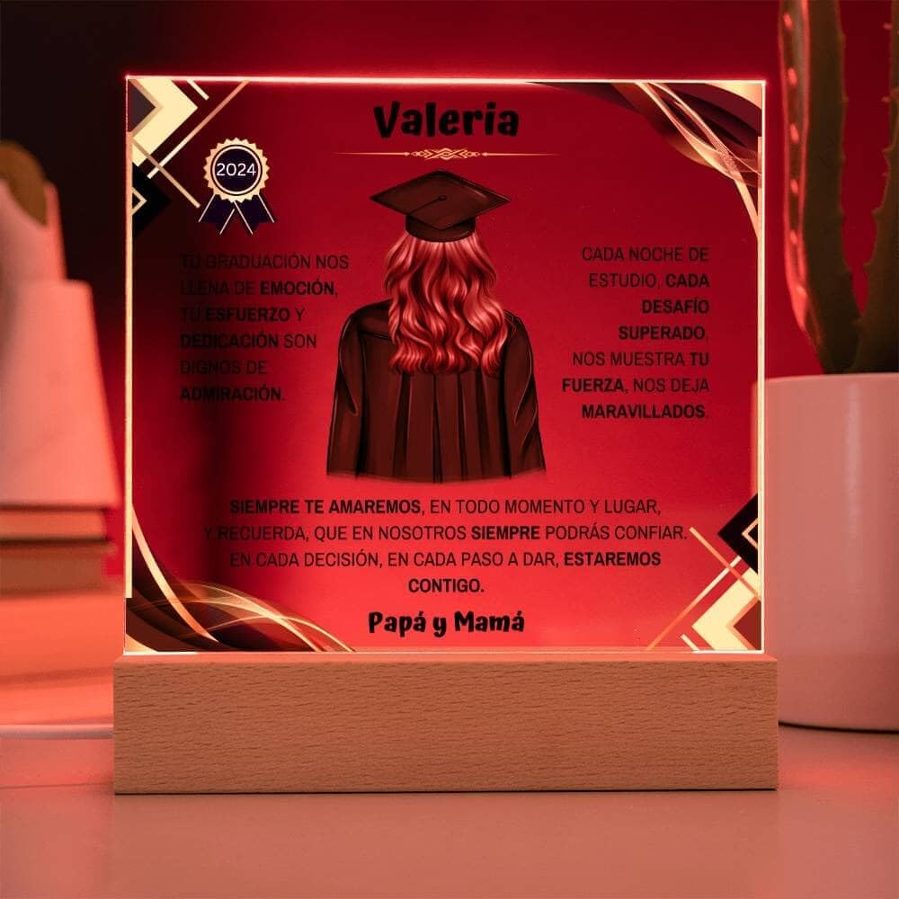 placa graduación con nombre y año de graduación