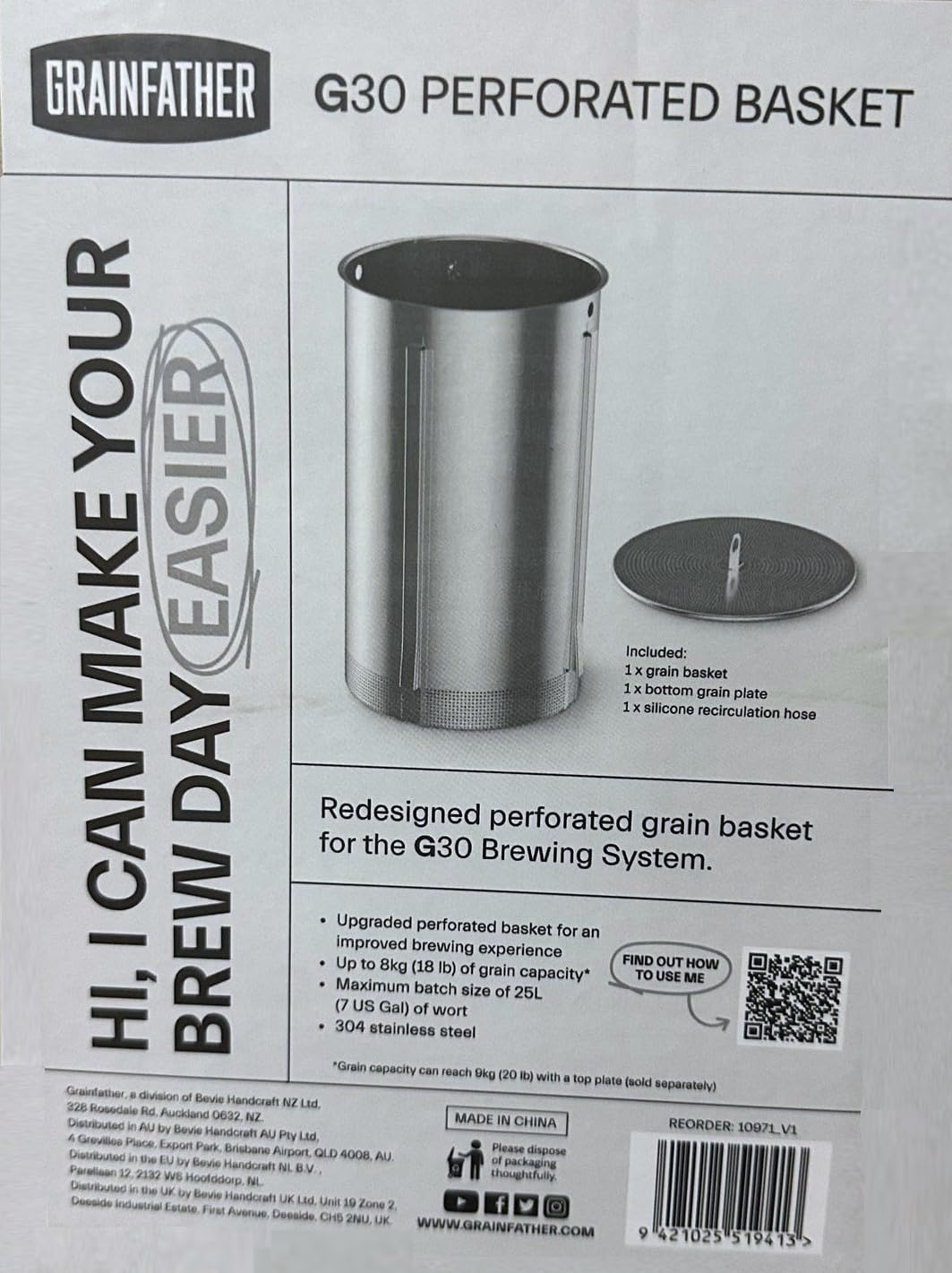 Rolled plate and perforated basket accessory for Grainfather G30v3 system