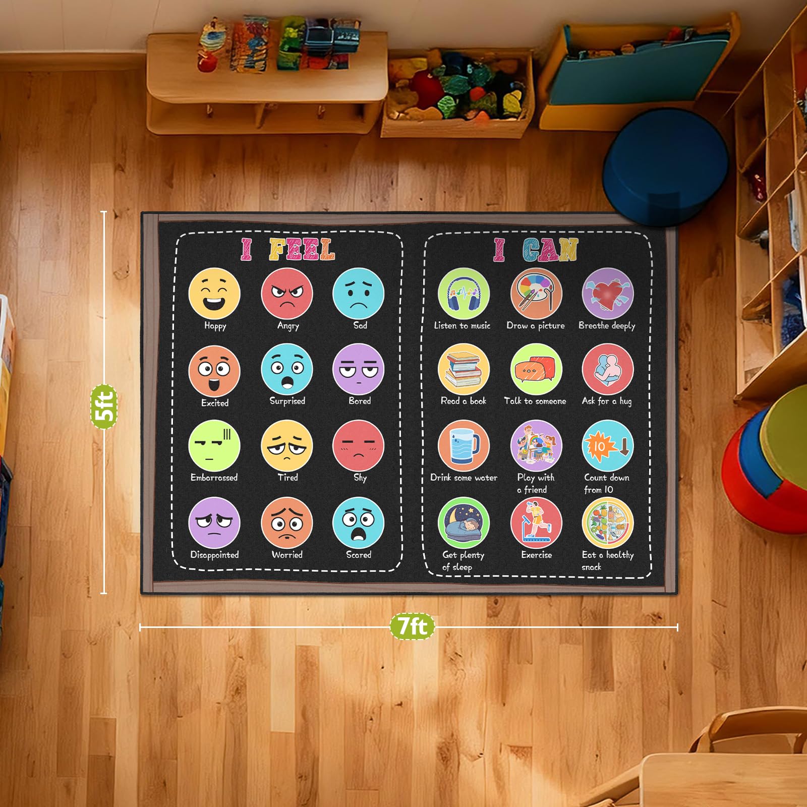 Rug stored between classes in classroom environment