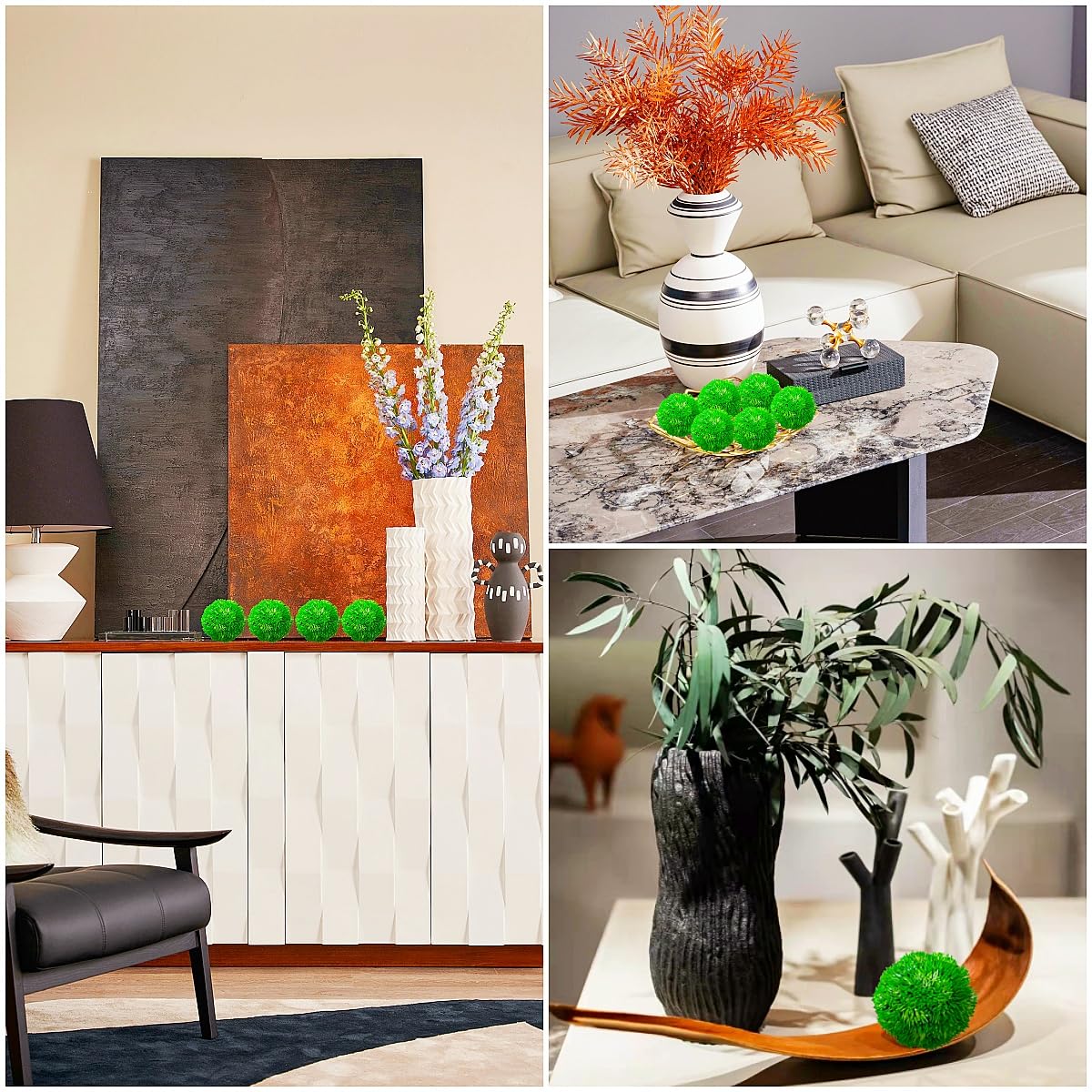 grand mantelpiece moss ball decor accent