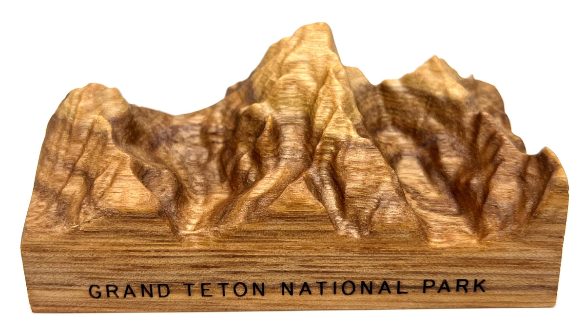 Grand Teton National Park topographic wood carving made from solid hickory