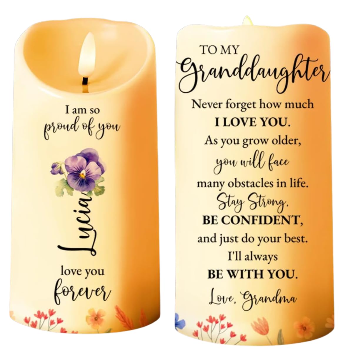 Grandma to granddaughter led candle 3x6 inches
