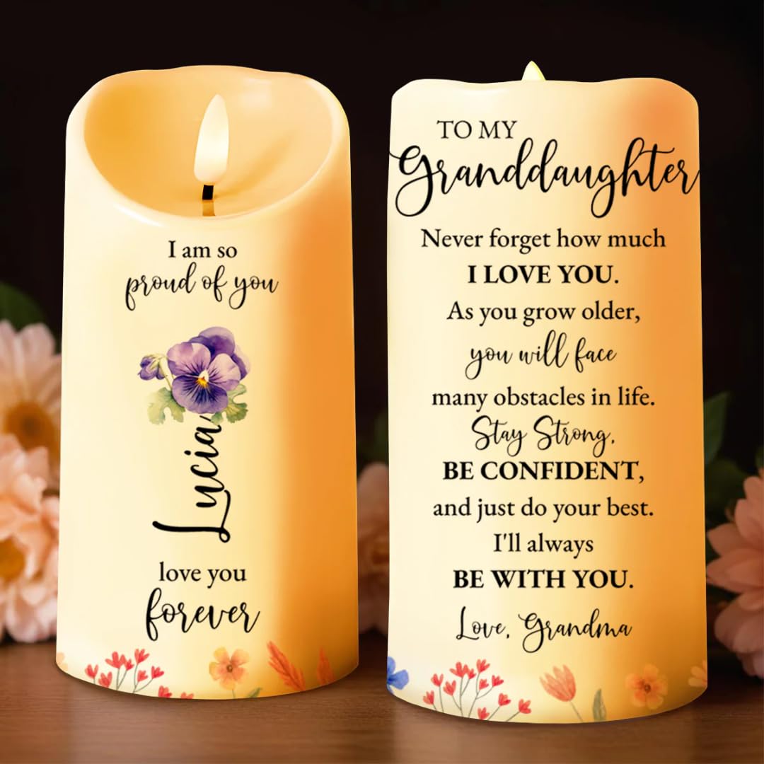 Grandma to granddaughter led candle 3x7-8 inches