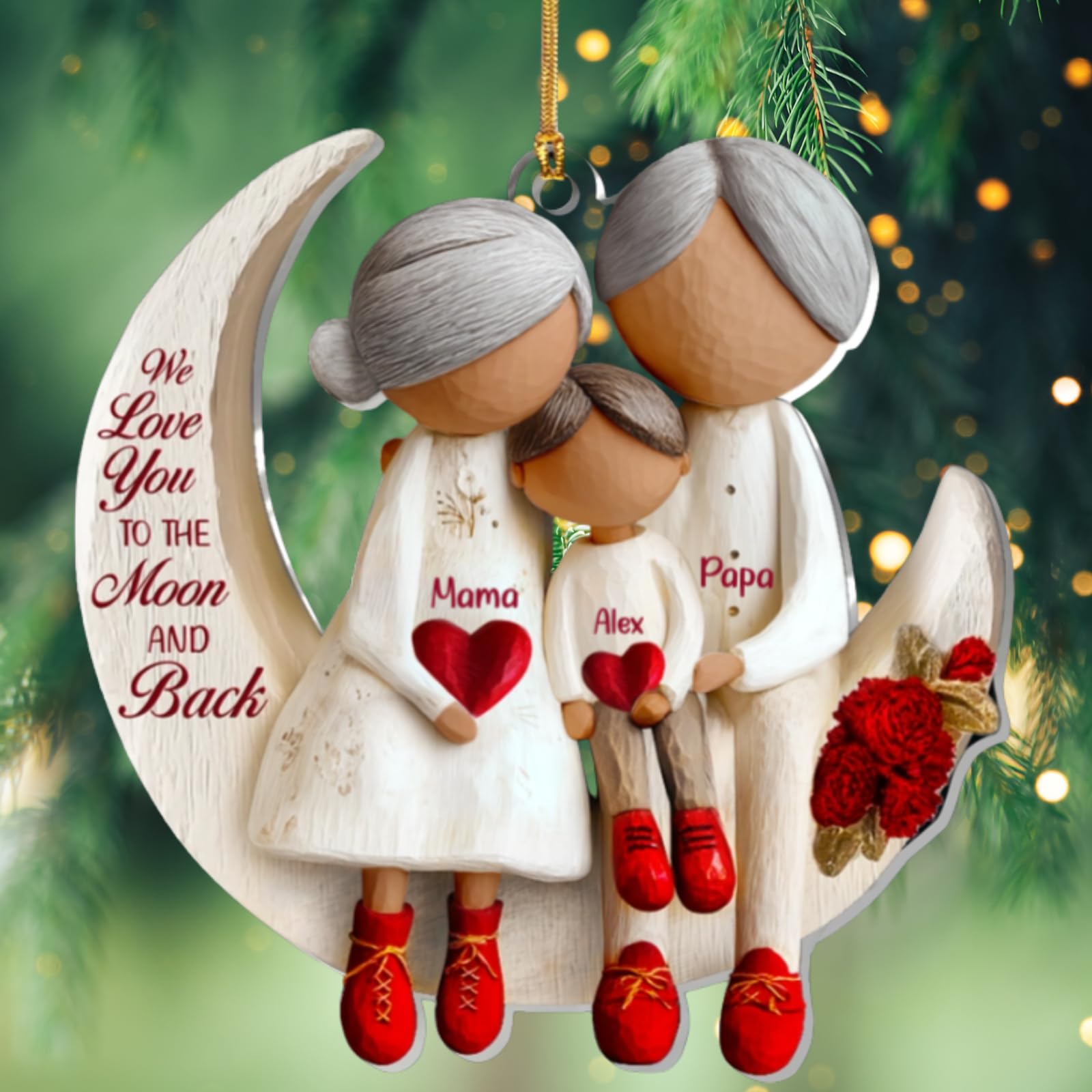 Grandparents and Grandchild Moon Love ornament size 5-5-inches printing option one or two sides