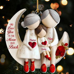 Grandparents and Grandchild Moon Love ornament size 5x5 inches one or two sided printing