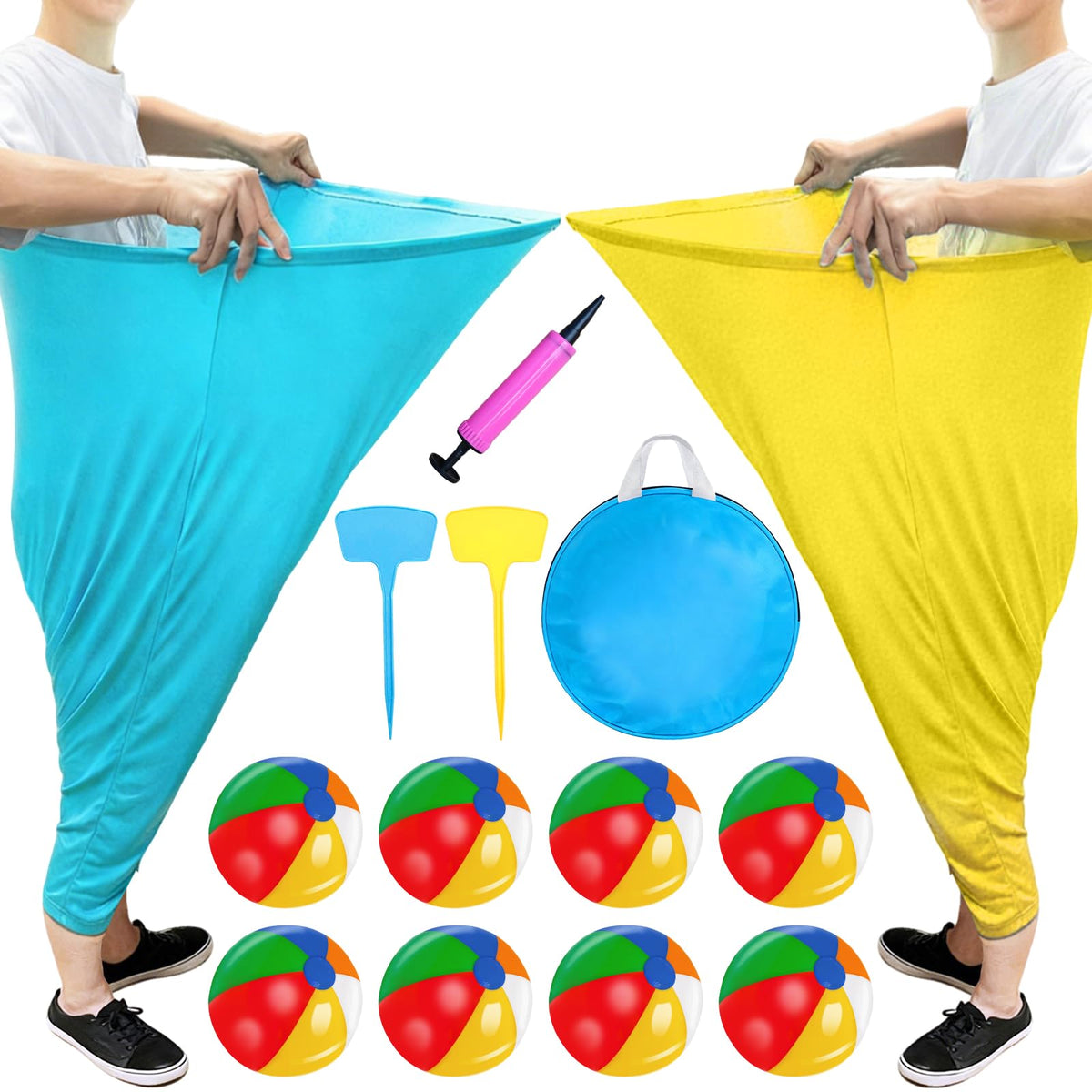 Granny Pants Yard Game for Adults blue oversized pants and storage bag