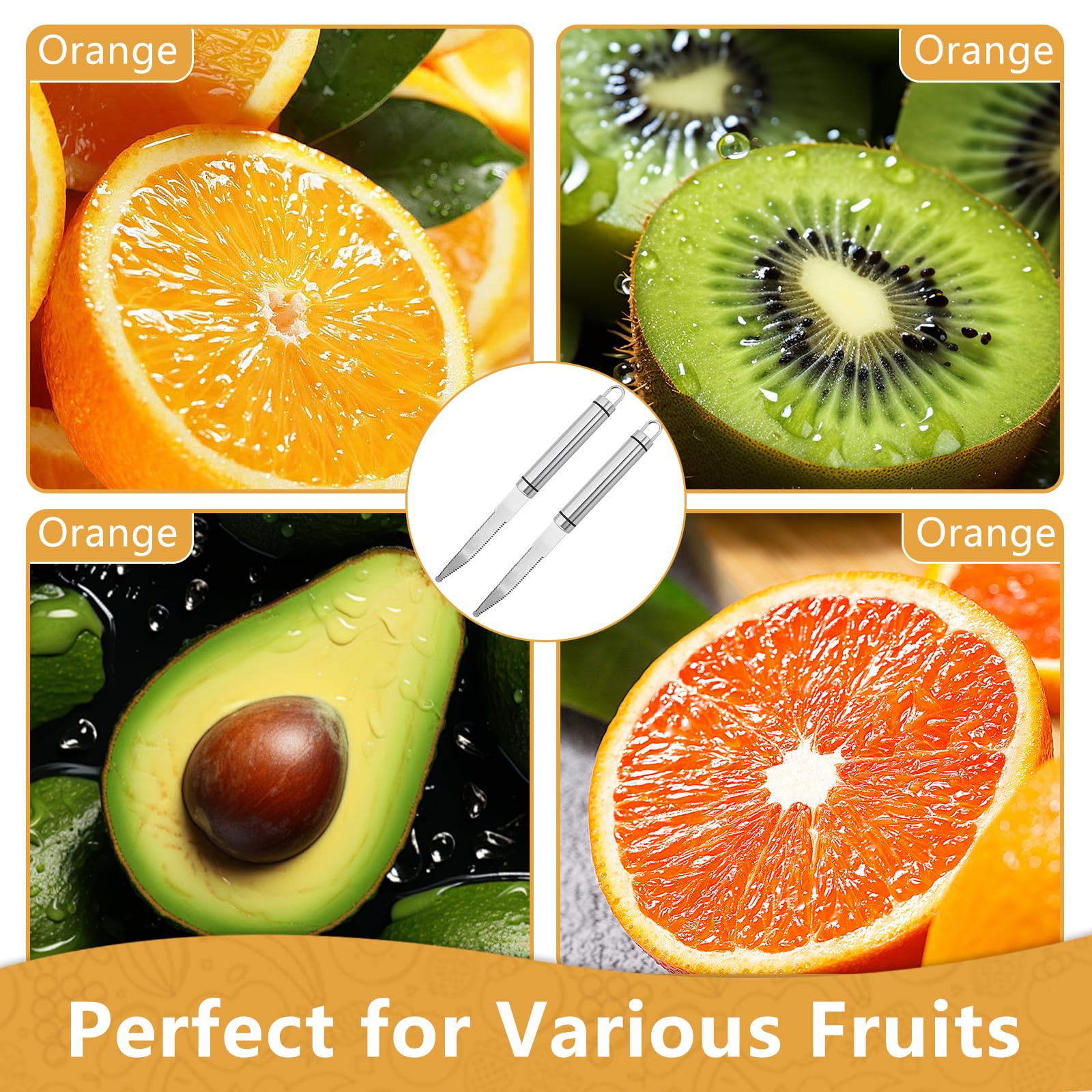 Curved serrated blade designed to separate pulp from rind
