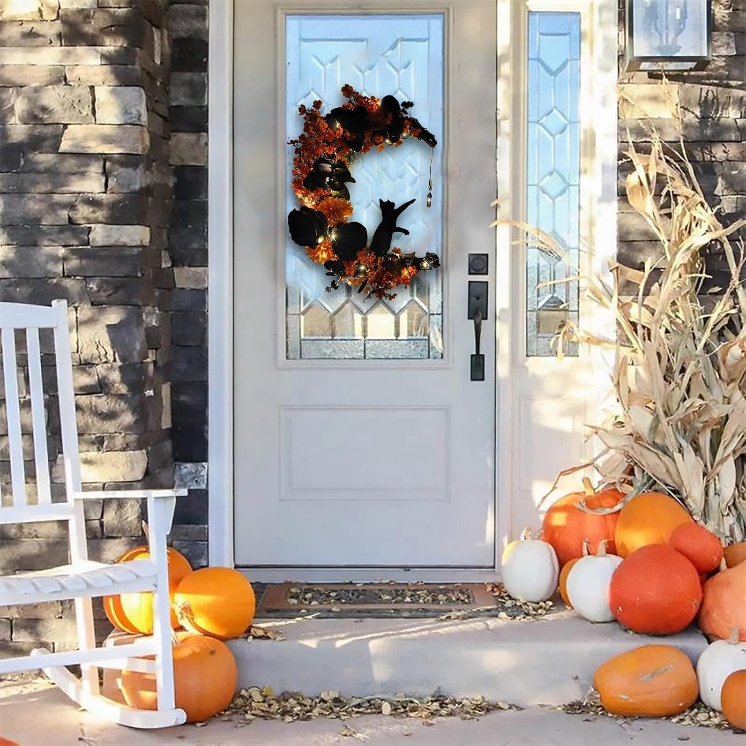 Front door Halloween wreath suitable for living room or fireplace