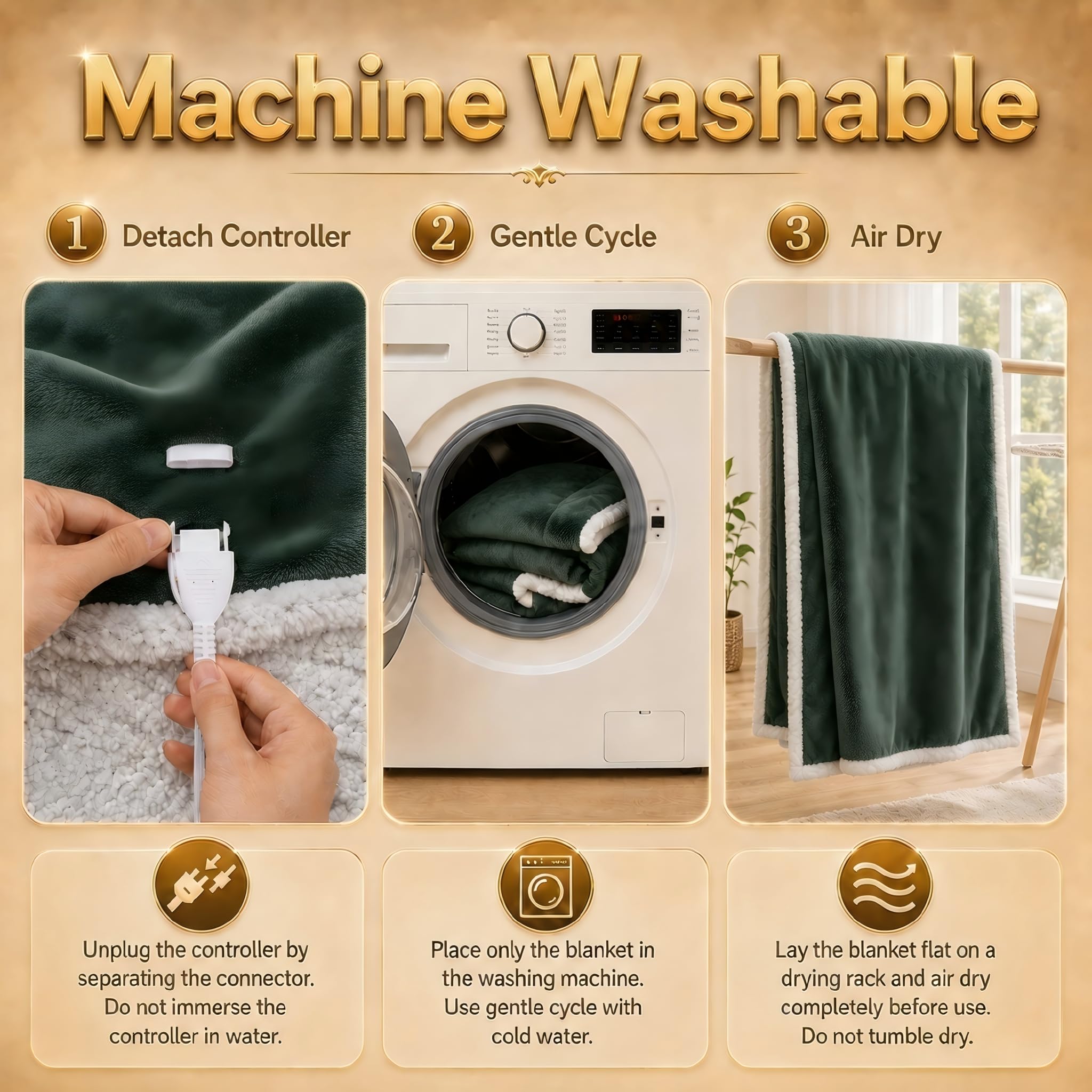 Giftable Minervada electric heated throw blanket grass green