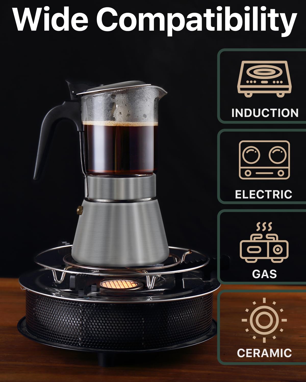 Induction-compatible Grasseed Moka Pot for most stovetops