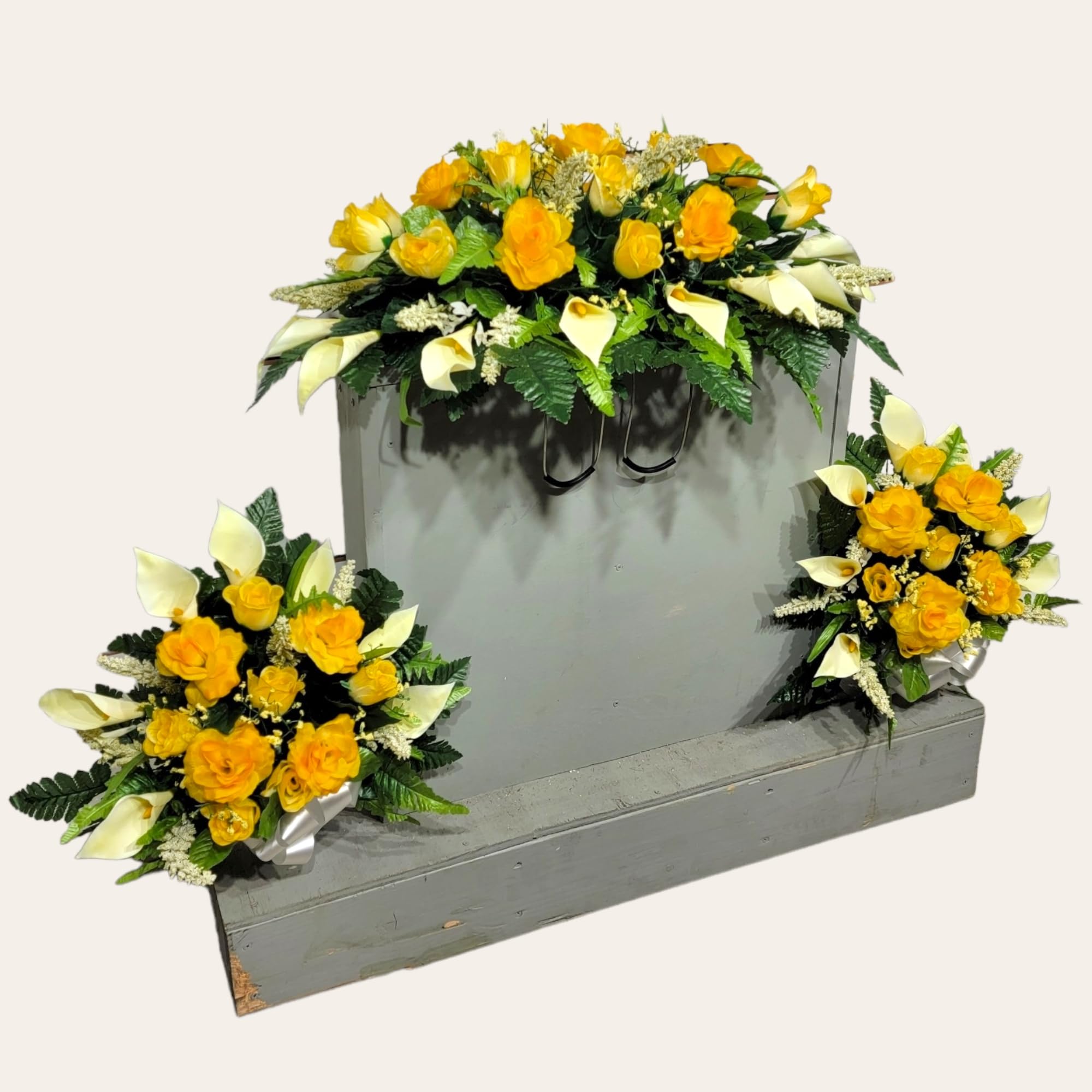 Bouquet pair for grave memorial flowers on conical saddles