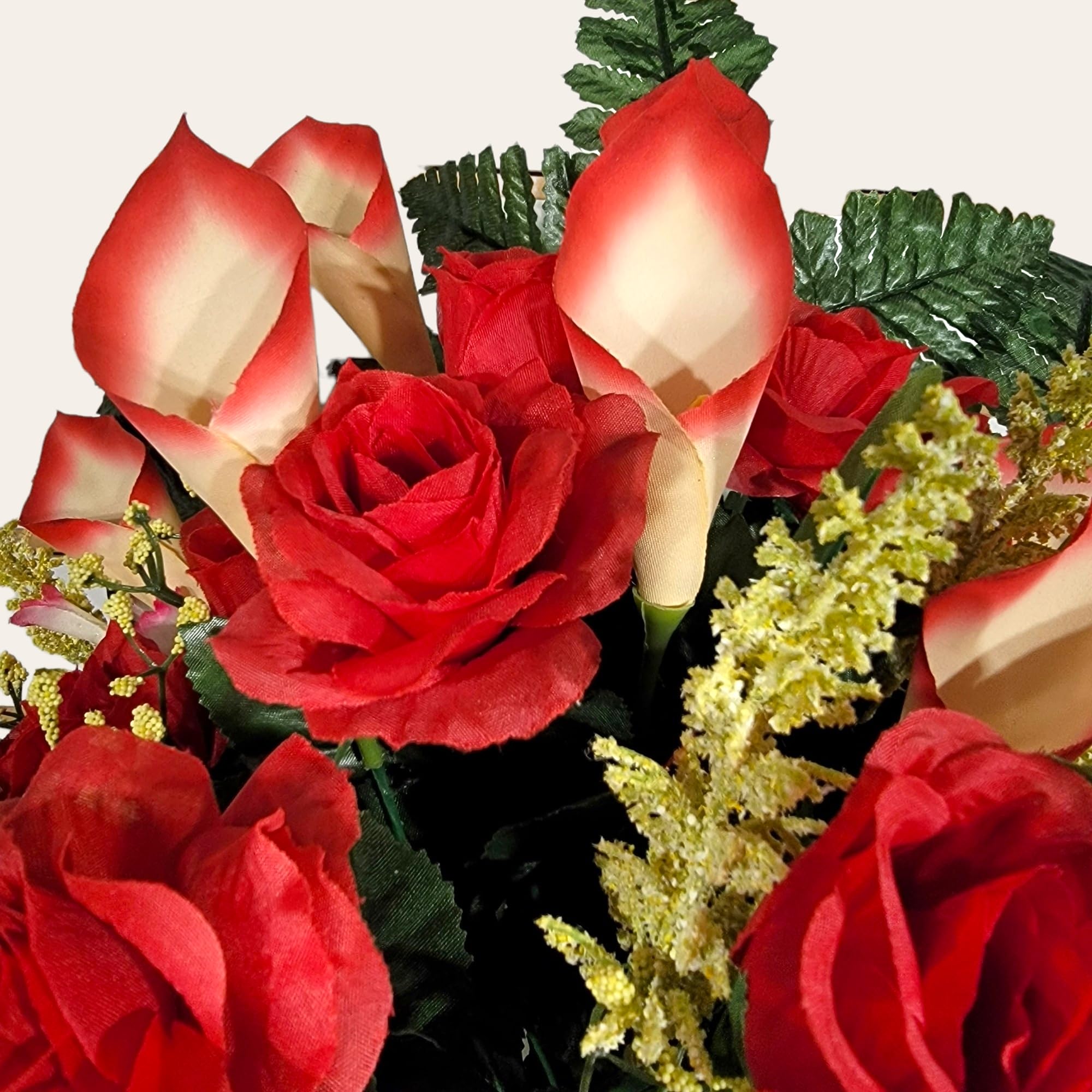 Grave headstone decoration with artificial flowers