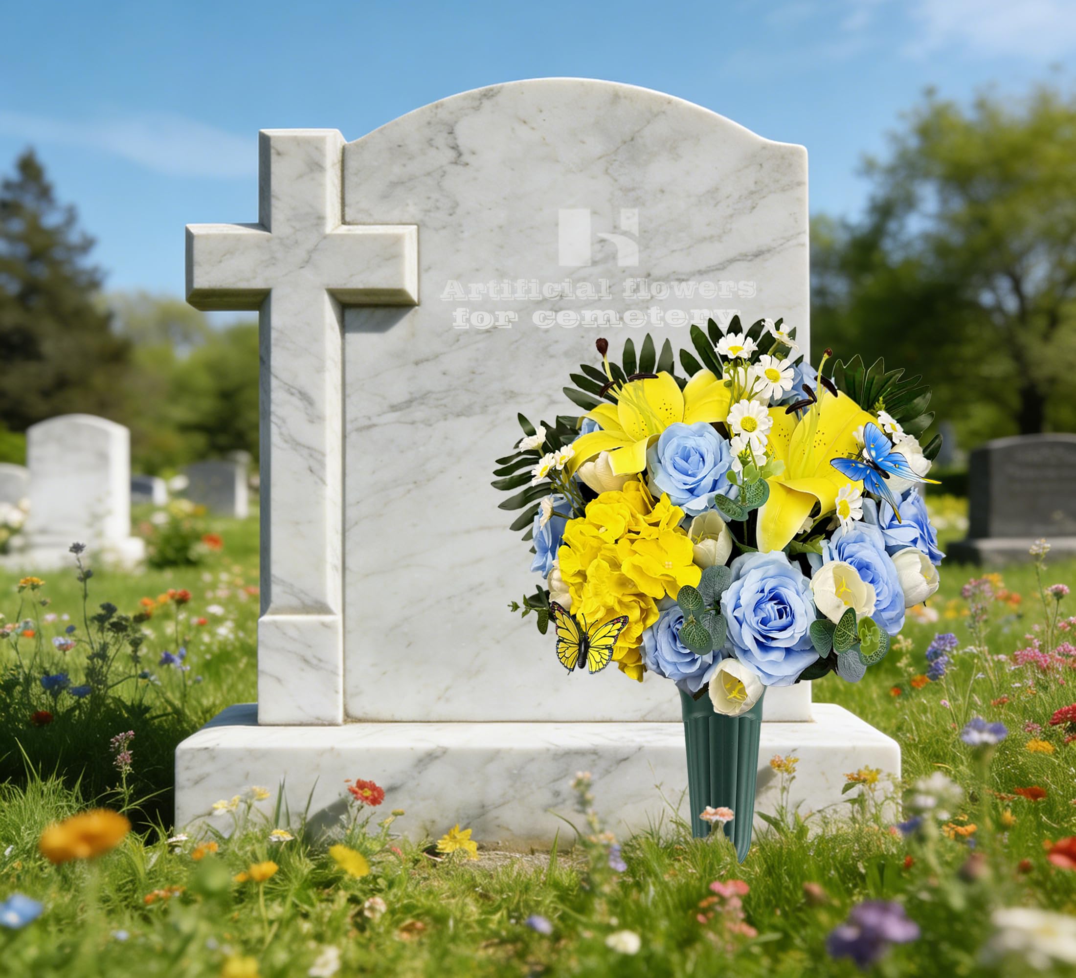 Grave vase for tombstone decoration ready for gravesite installation