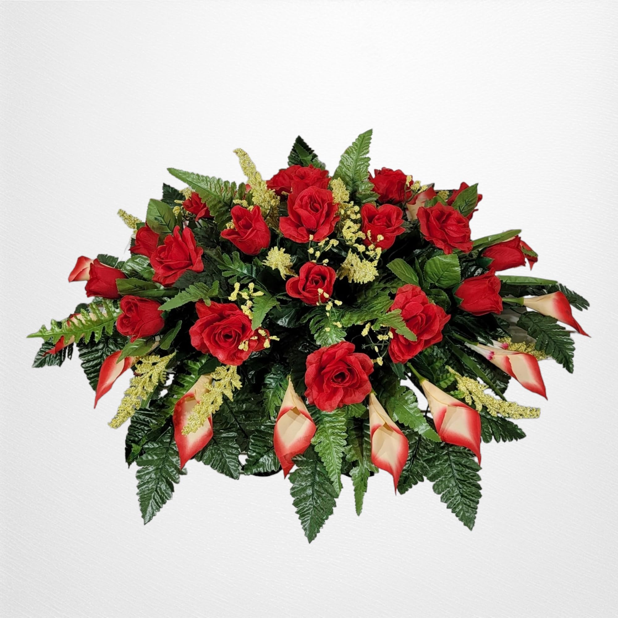 Cone grave arrangement ready for graveside placement