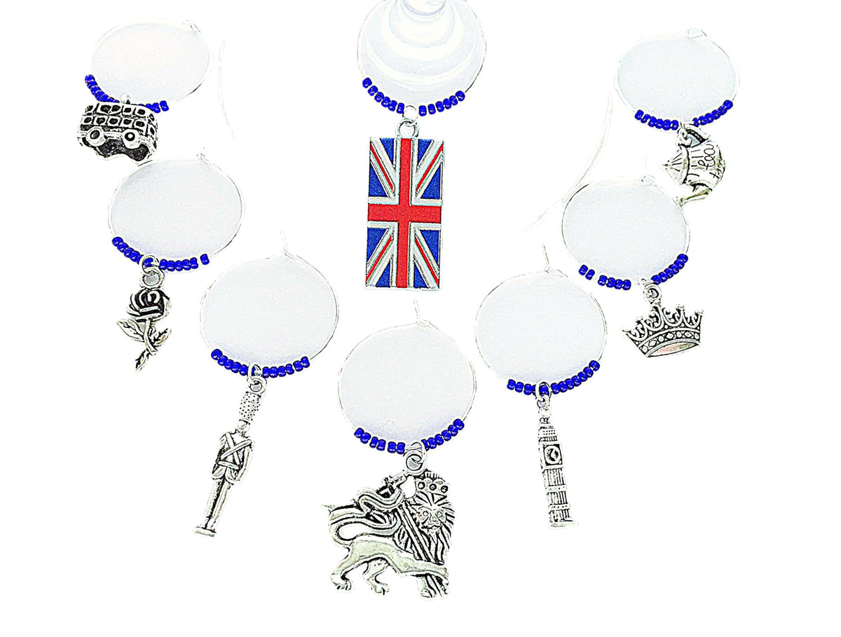 Great Britain Gift London Wine Charms blue beads eight piece set