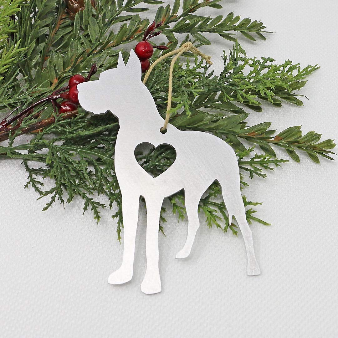 Great Dane Gifts Metal Ornament Aluminum ready to hang with ribbon and organza bag
