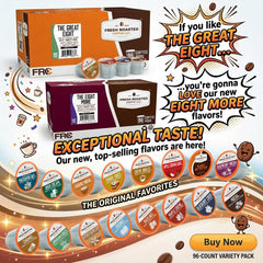 Great Eight flavors in K-Cup pods Caramel Hazelnut Mocha Vanilla Jamaican Me Crazy Coconut Blueberry Crisp Maple Creme