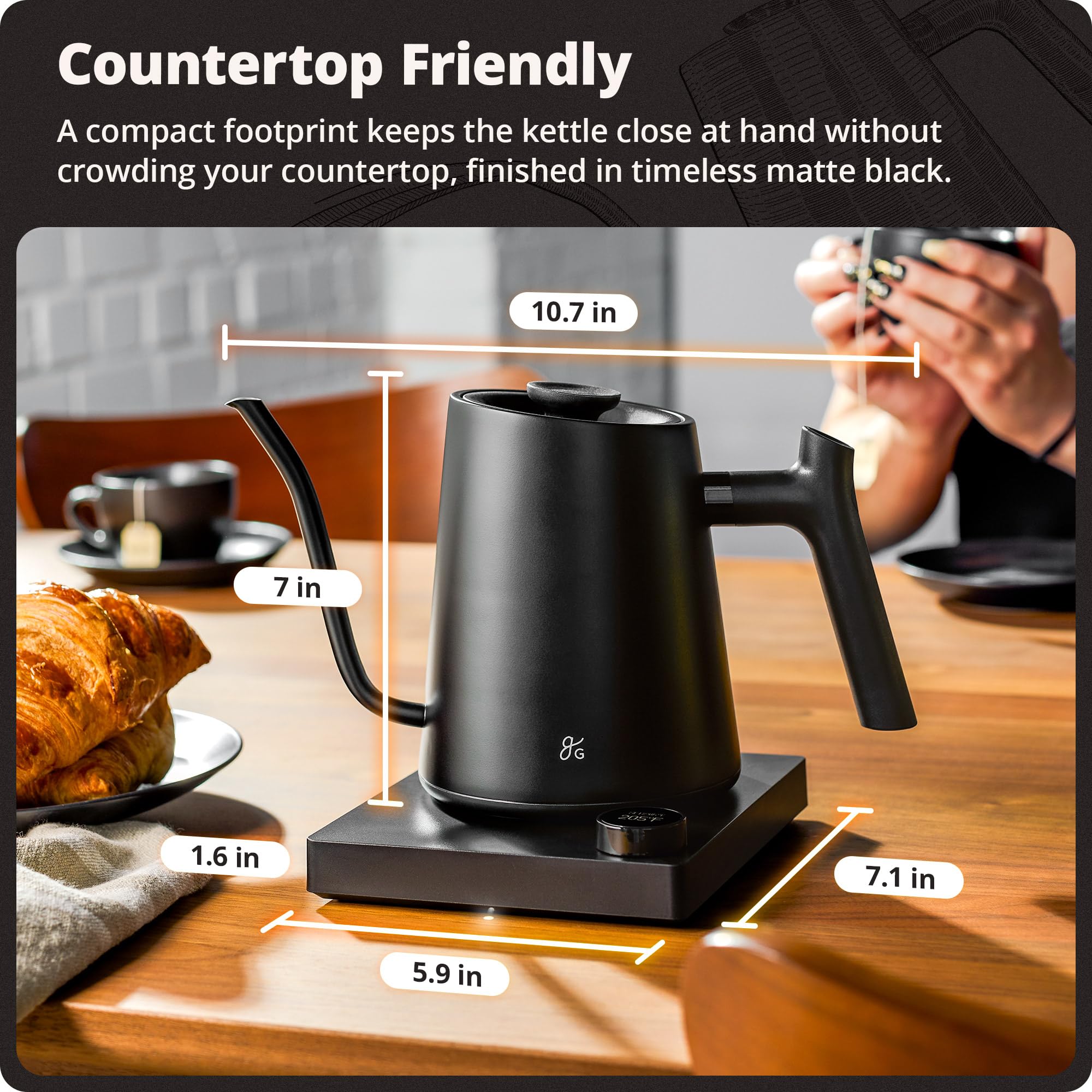 Gooseneck spout close up pour-over kettle