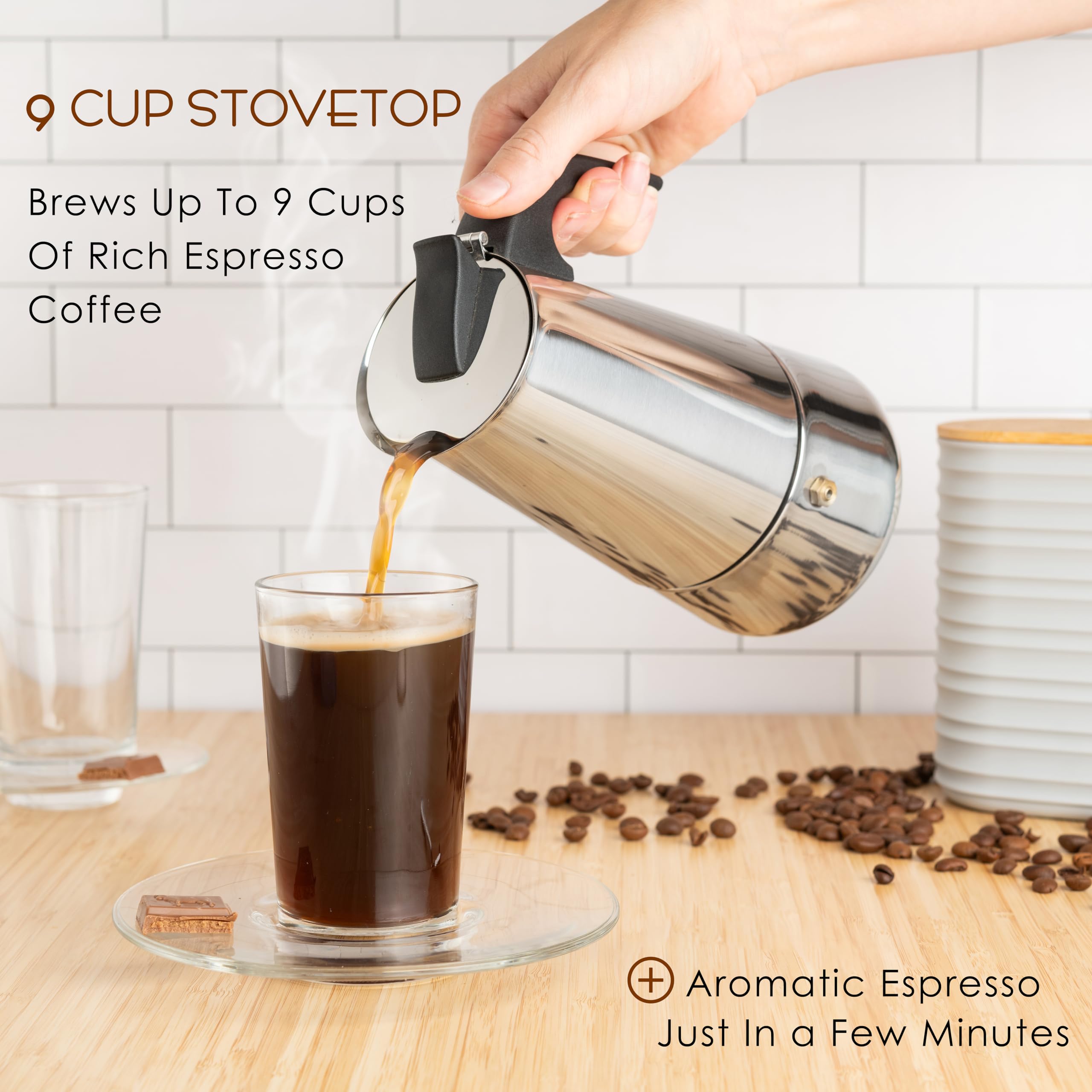 Mixpresso stainless steel moka pot 9 cup capacity
