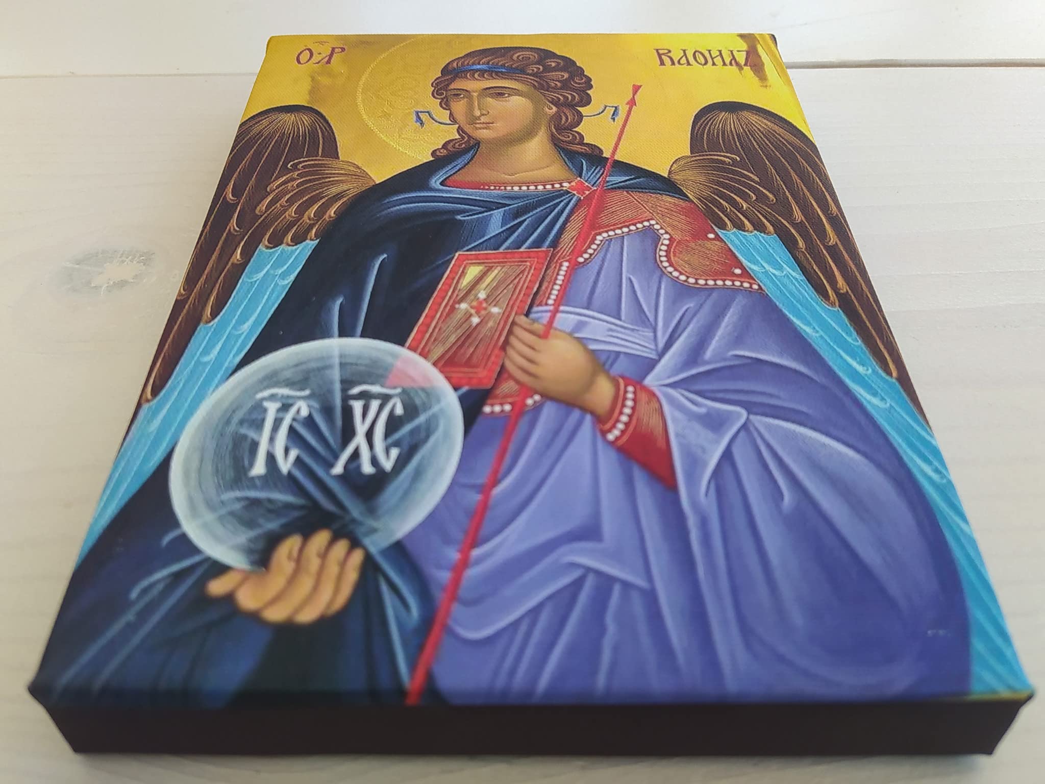 7x5 inches Archangel Raphael icon with handcrafted wood frame