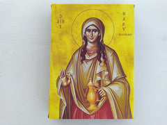 Greek Orthodox Saint Mary Magdalene icon on canvas close up colors