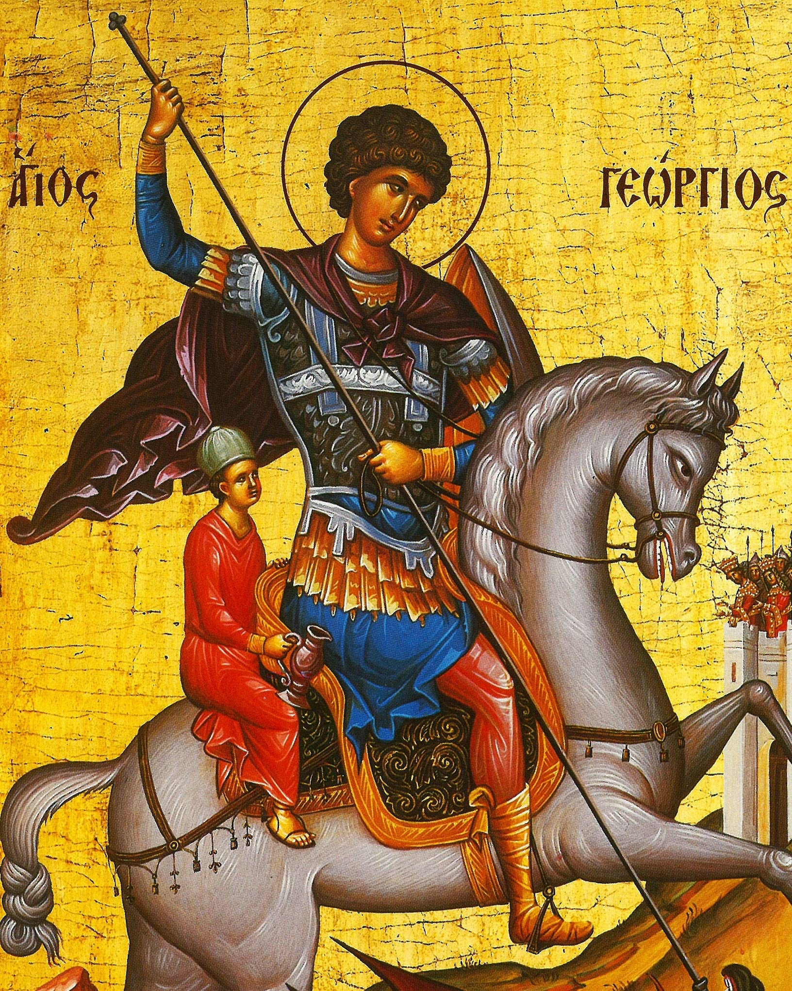 Religious decor Saint George icon in wood plaque