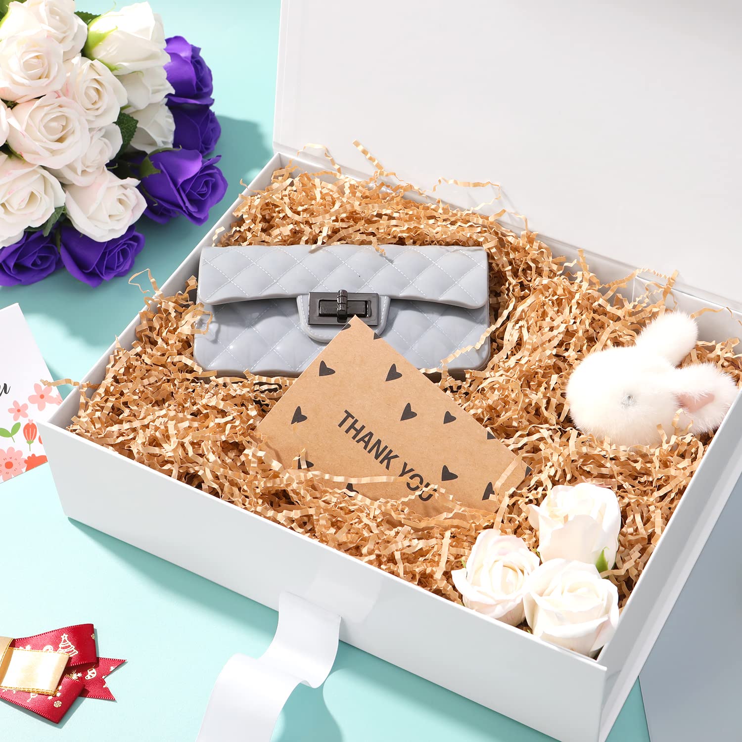 GREEN BEAN glossy white gift box interior and exterior wrap