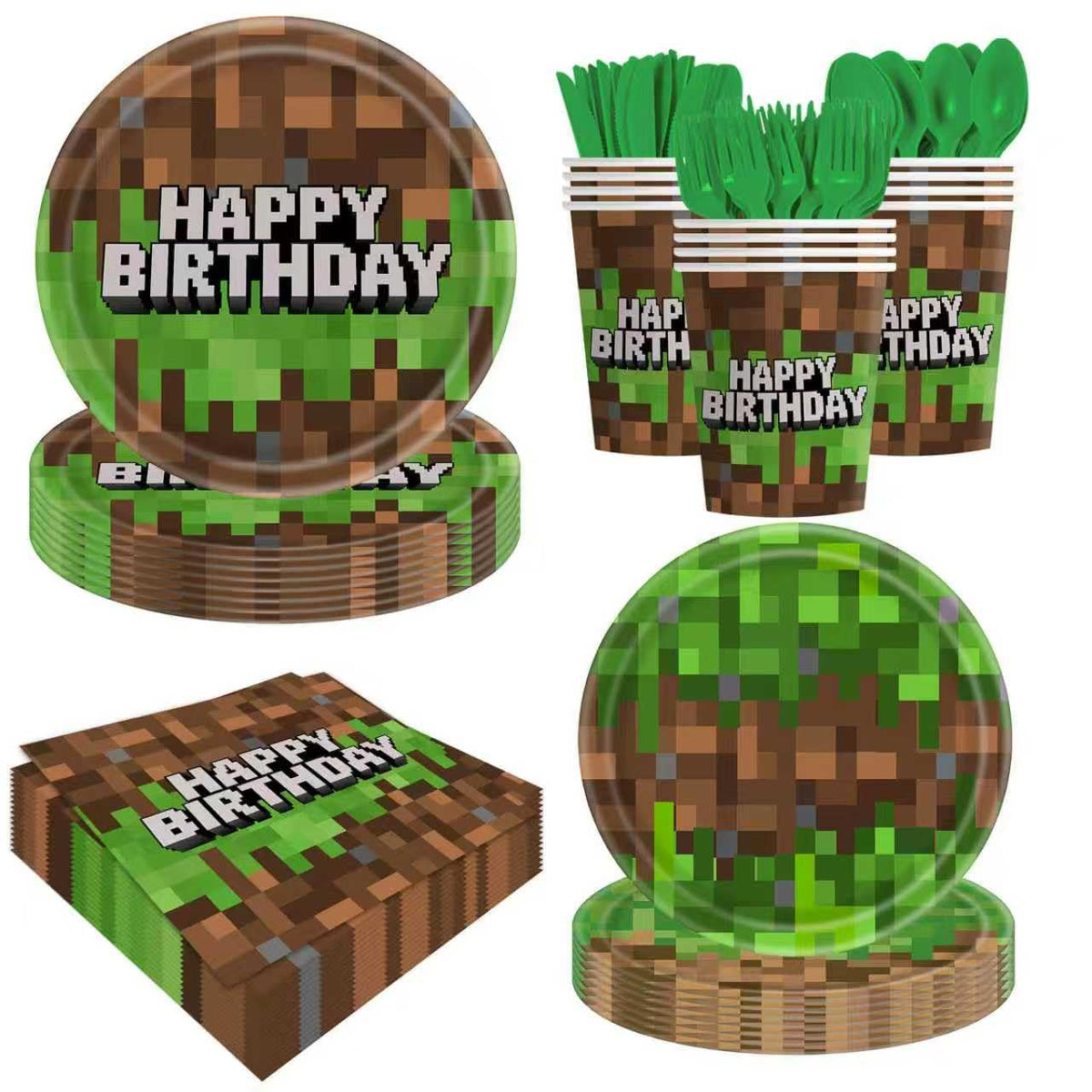 Green Birthday Decorations 140pcs set with plates cups napkins and cutlery