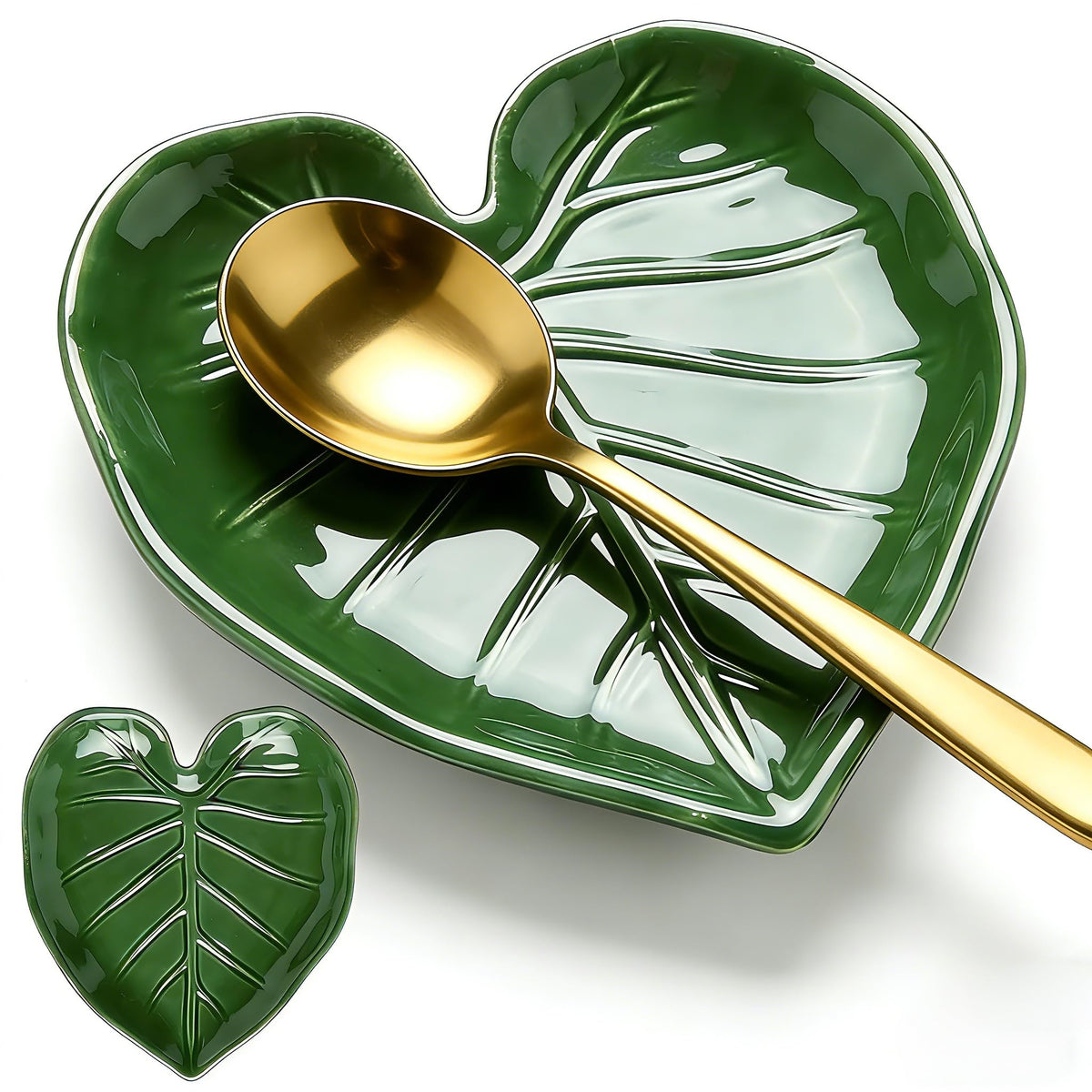 Green ceramic spoon rest on stove top