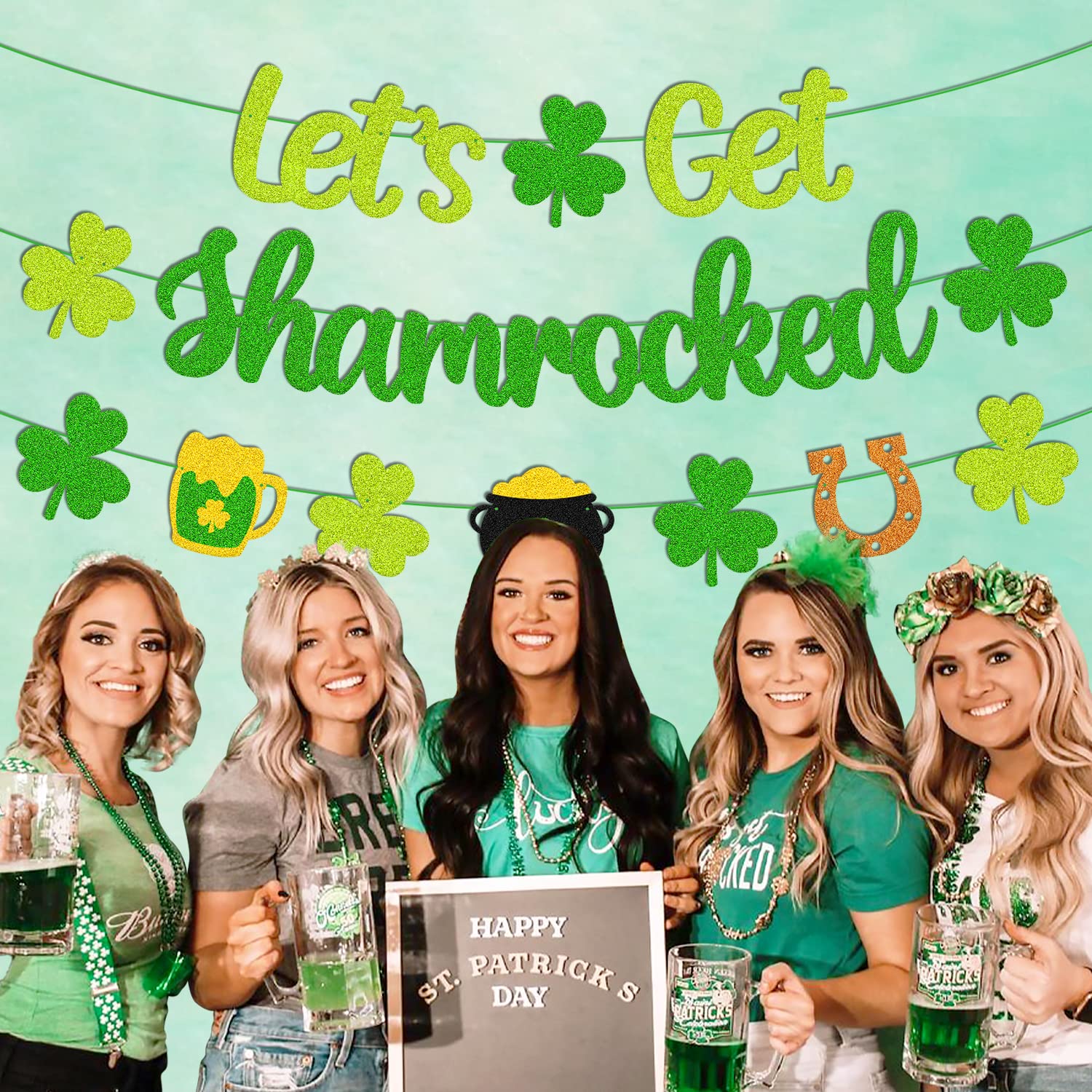 Clovers and banner for St Patrick's Day celebration decorations