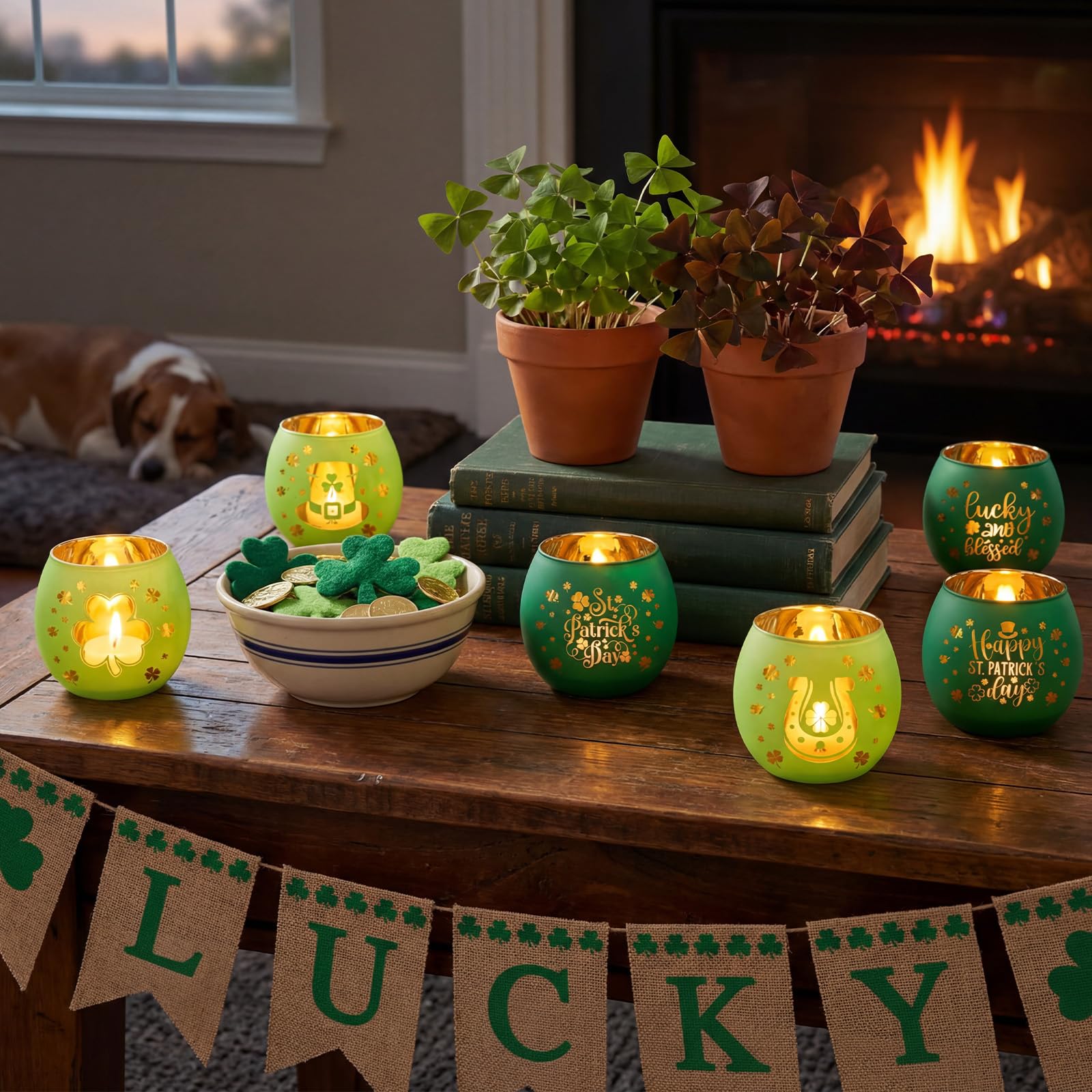 Green clover candle holders for weddings and parties